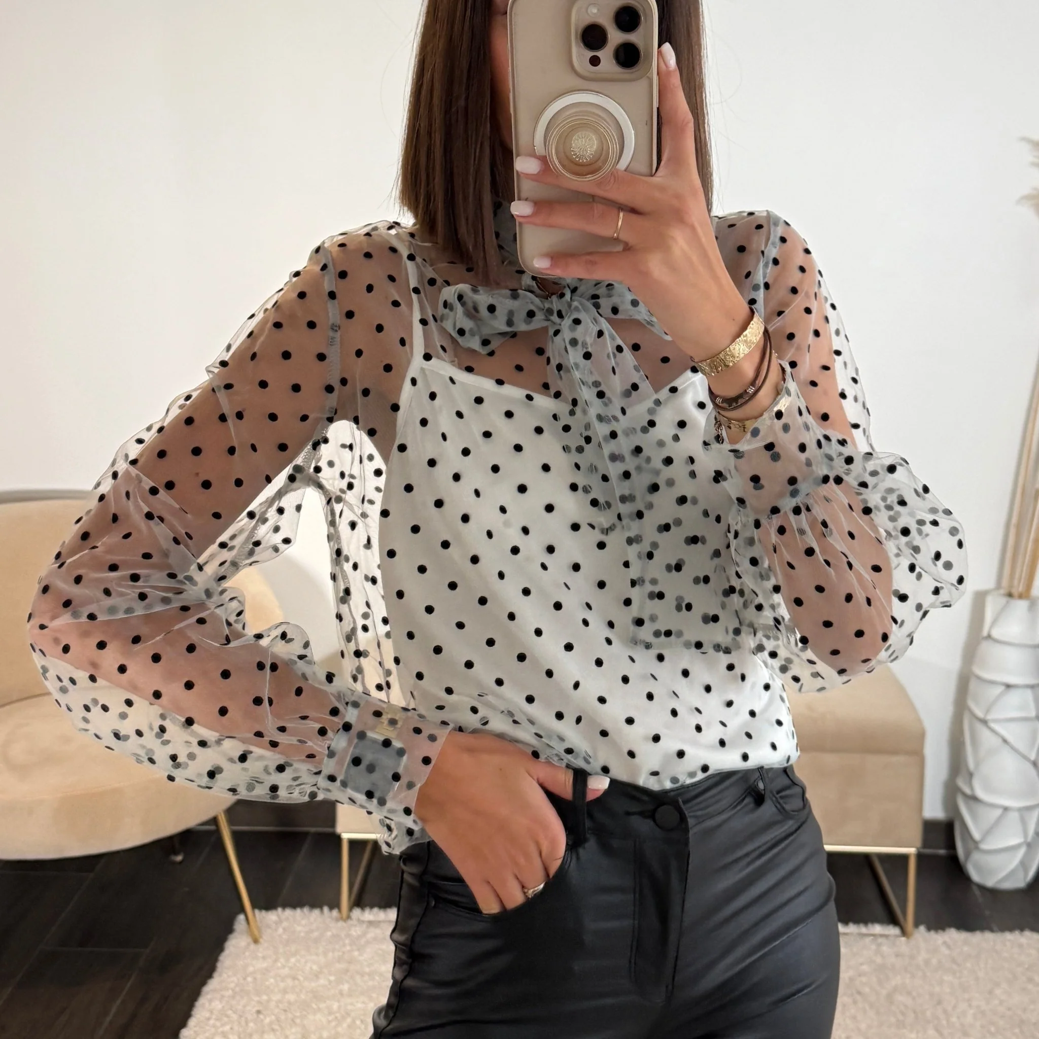 BLOUSE A POIS BLANC APPOLINE - Image 2