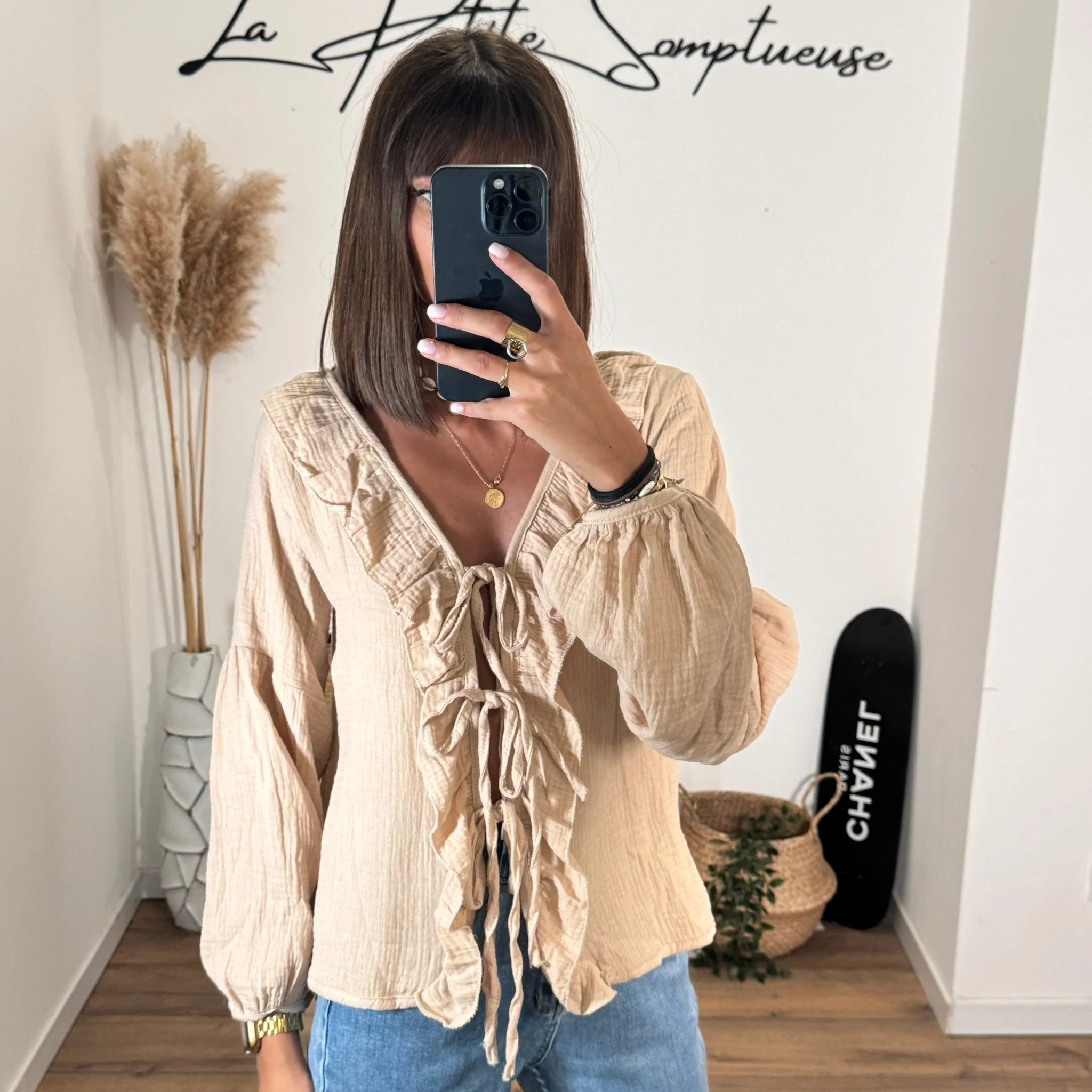 BLOUSE NOEUD BEIGE JUNE - Image 4