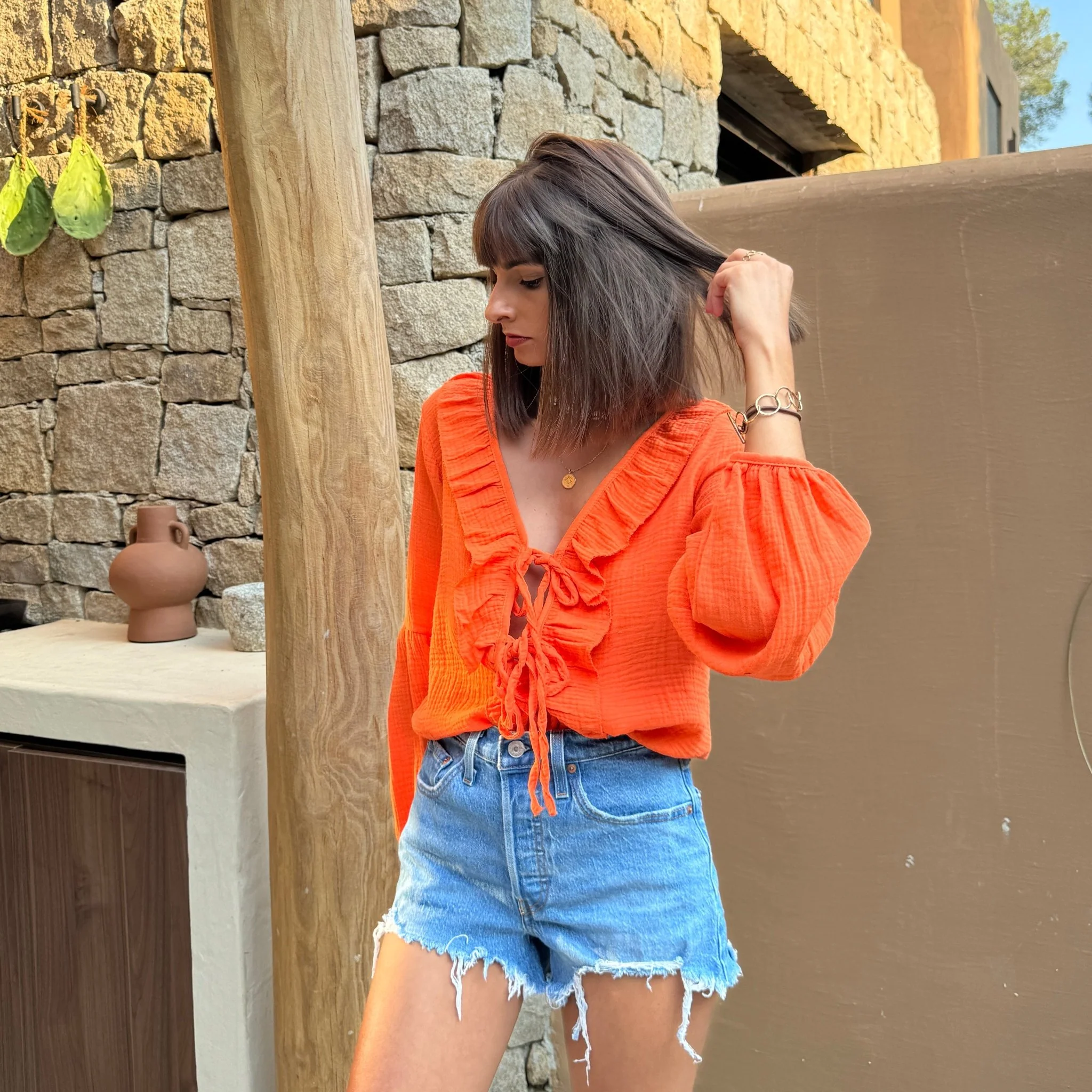 BLOUSE NOEUD ORANGE JUNE - Image 3