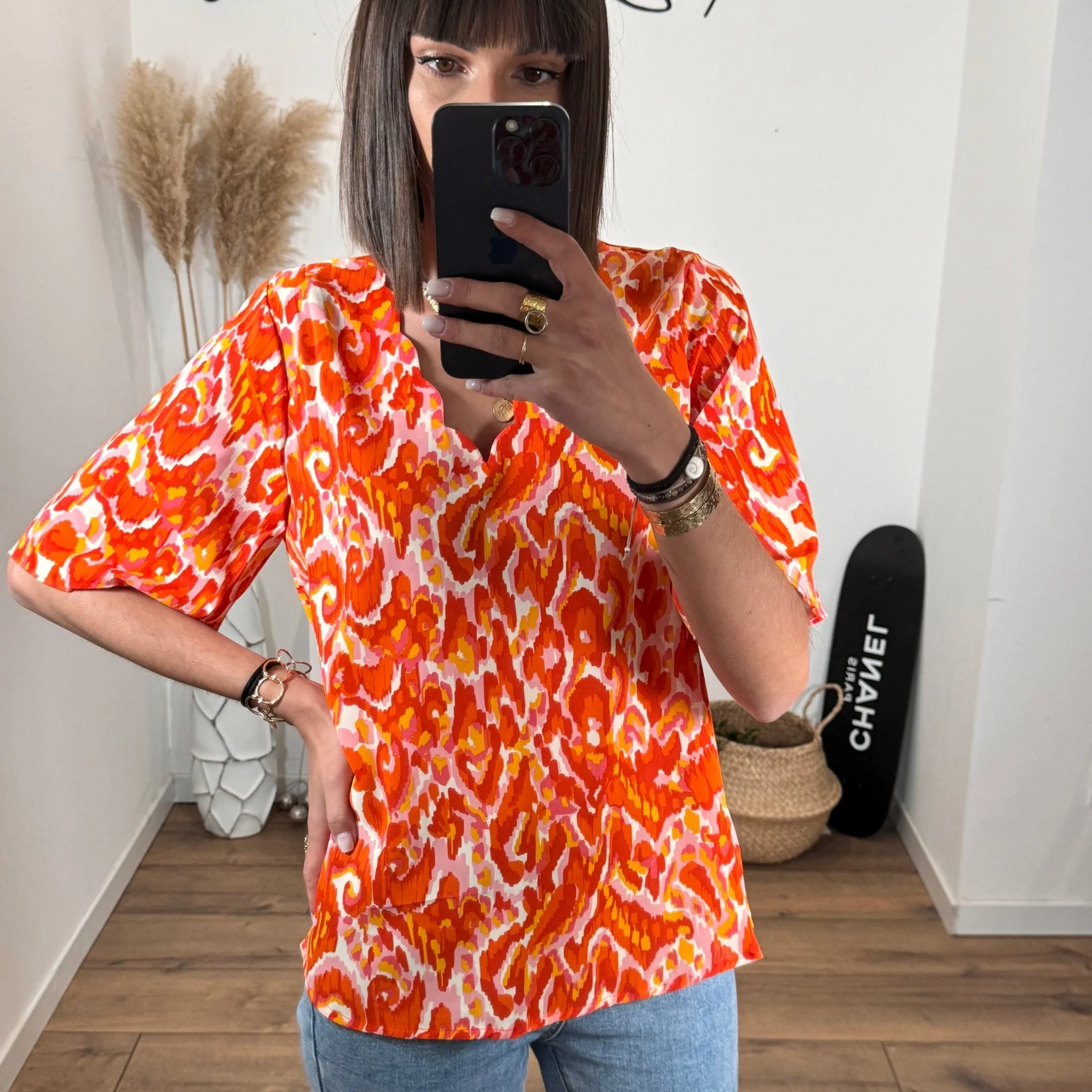 BLOUSE ORANGE ET ROUGE TALIA