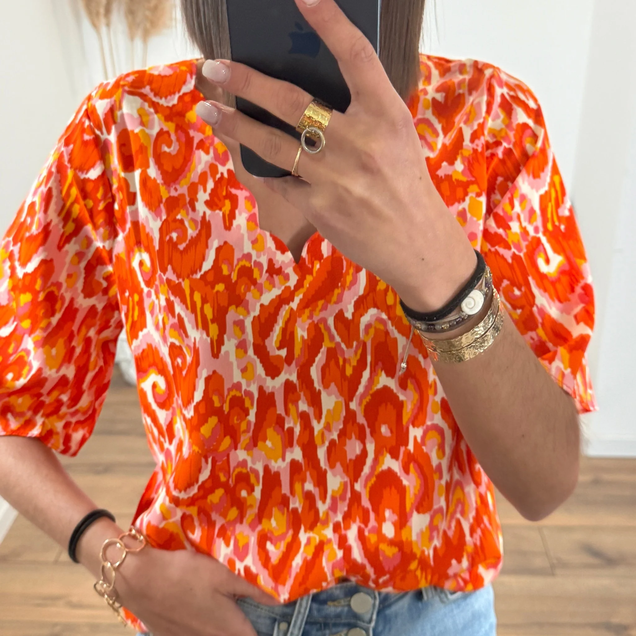 BLOUSE ORANGE ET ROUGE TALIA - Image 3