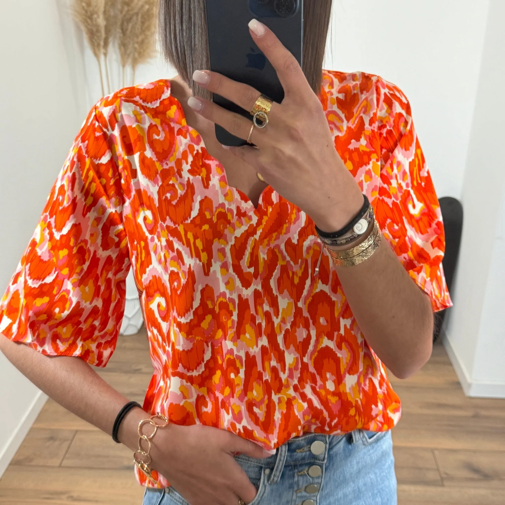 BLOUSE ORANGE ET ROUGE TALIA - Image 4