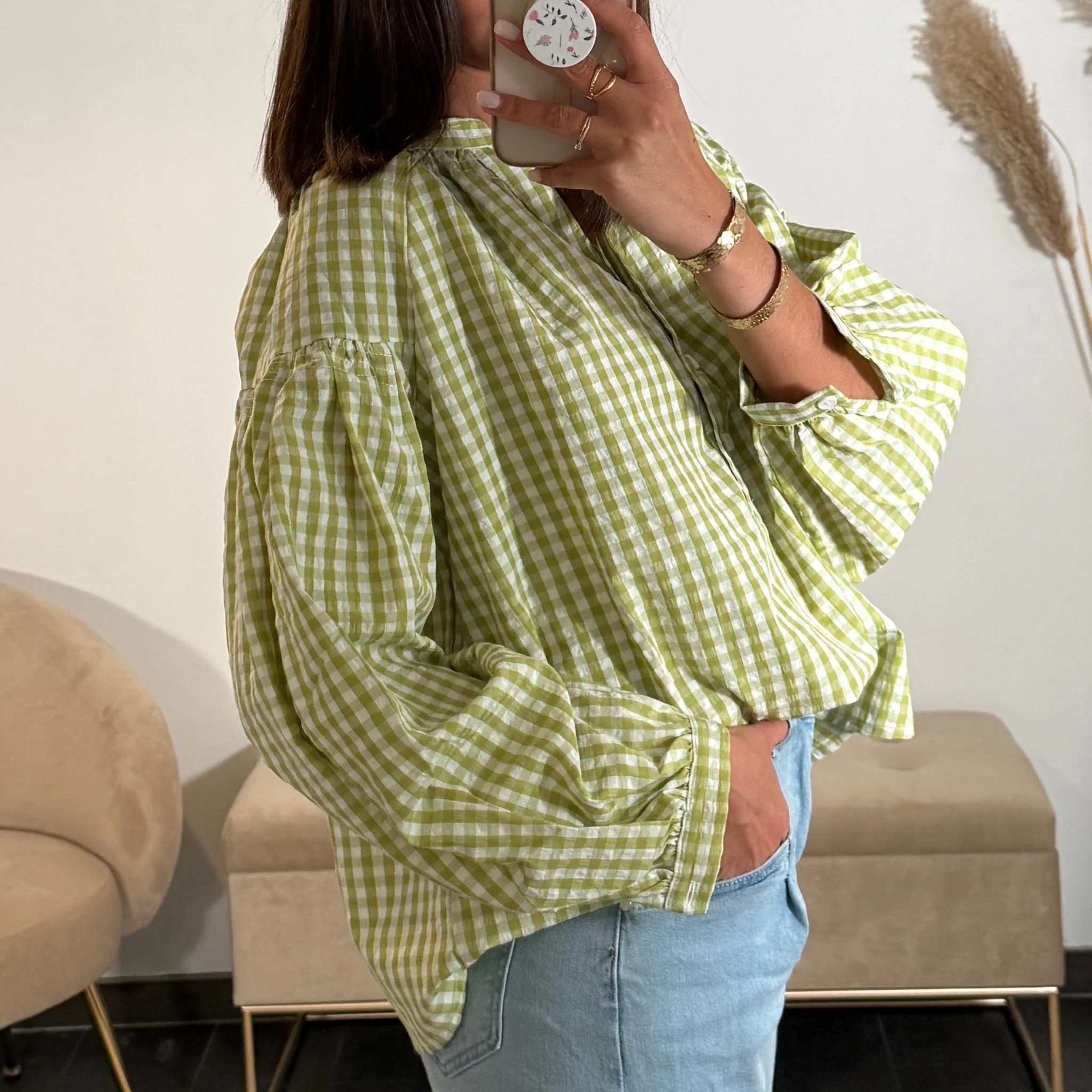 BLOUSE VICHY VERT - Image 2