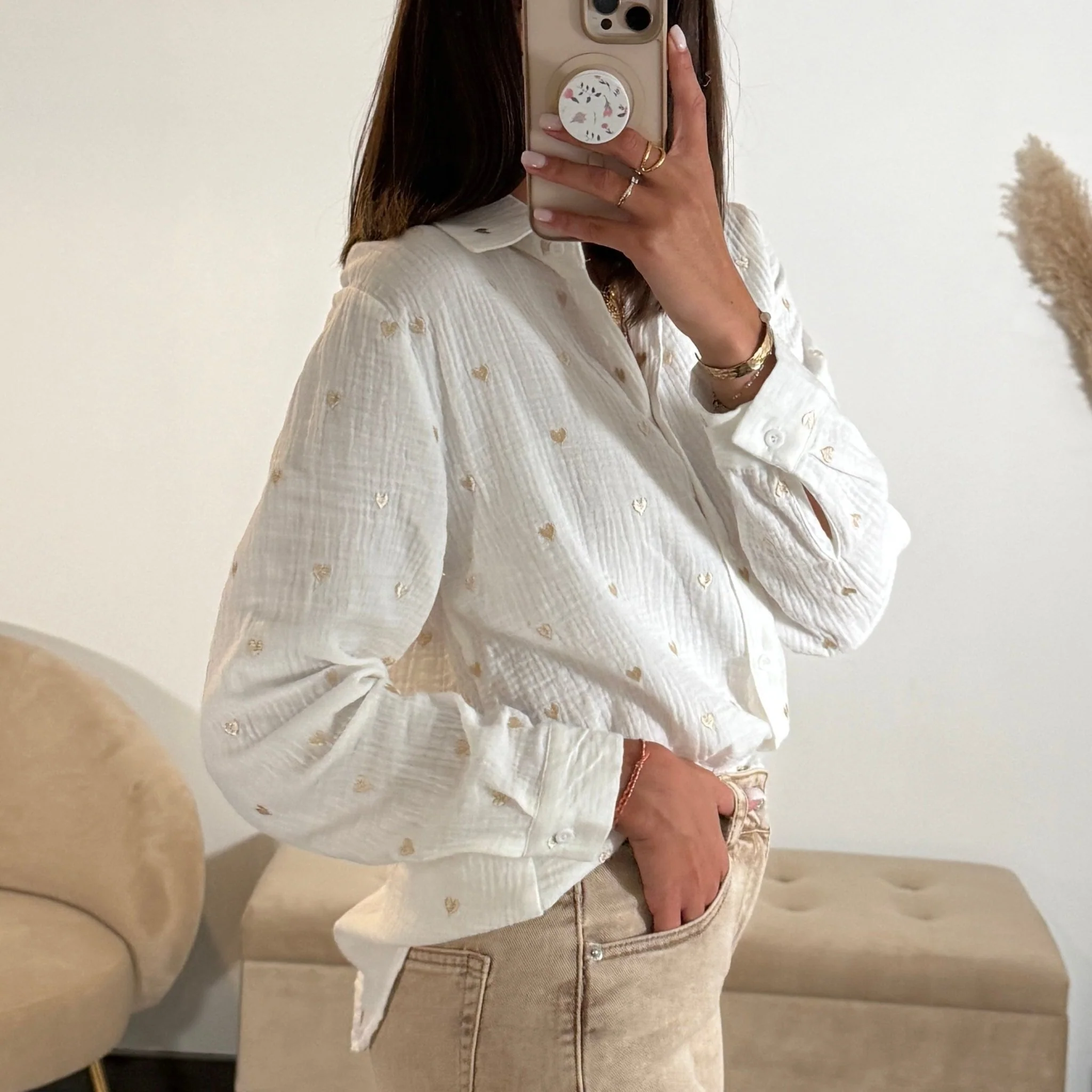 CHEMISE GAZE DE COTON COEURS GOLD - Image 2