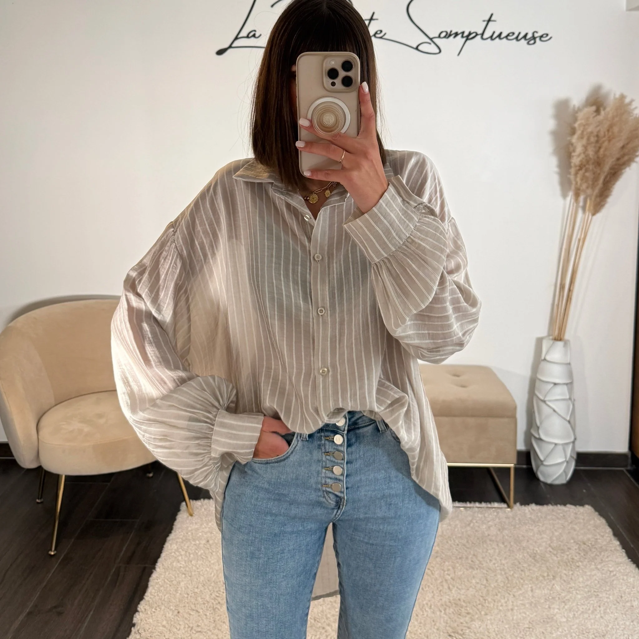 CHEMISE RAYEE BEIGE VIKKIE
