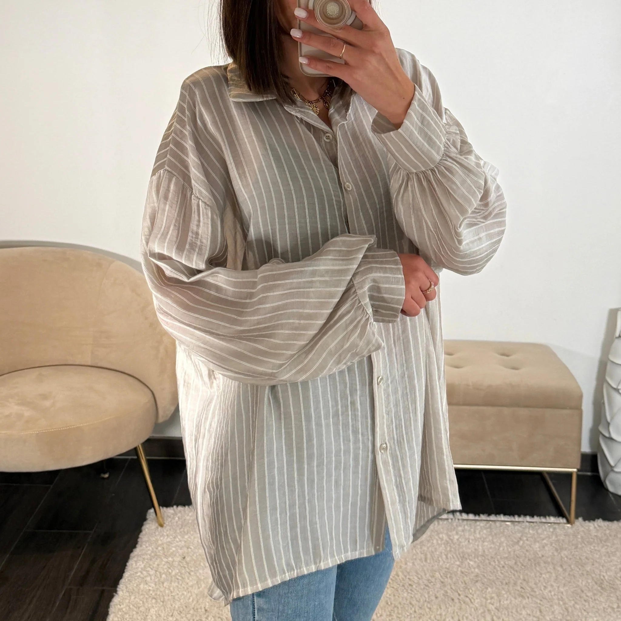 CHEMISE RAYEE BEIGE VIKKIE - Image 2
