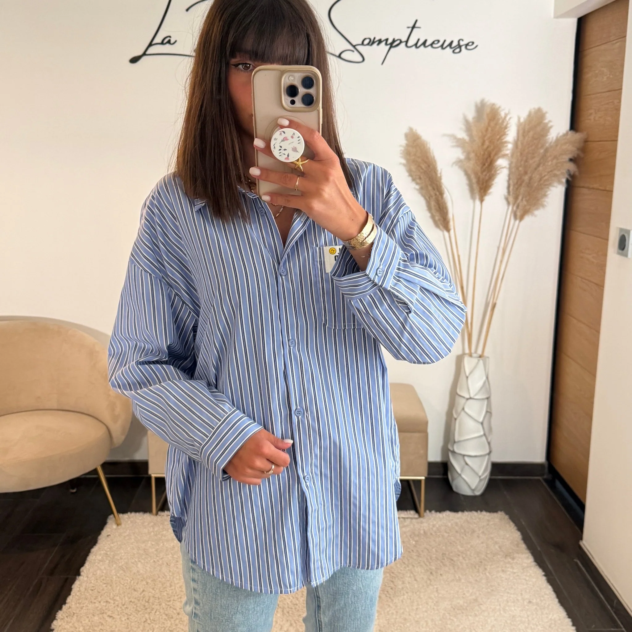 CHEMISE RAYEE BLEU SMILEY