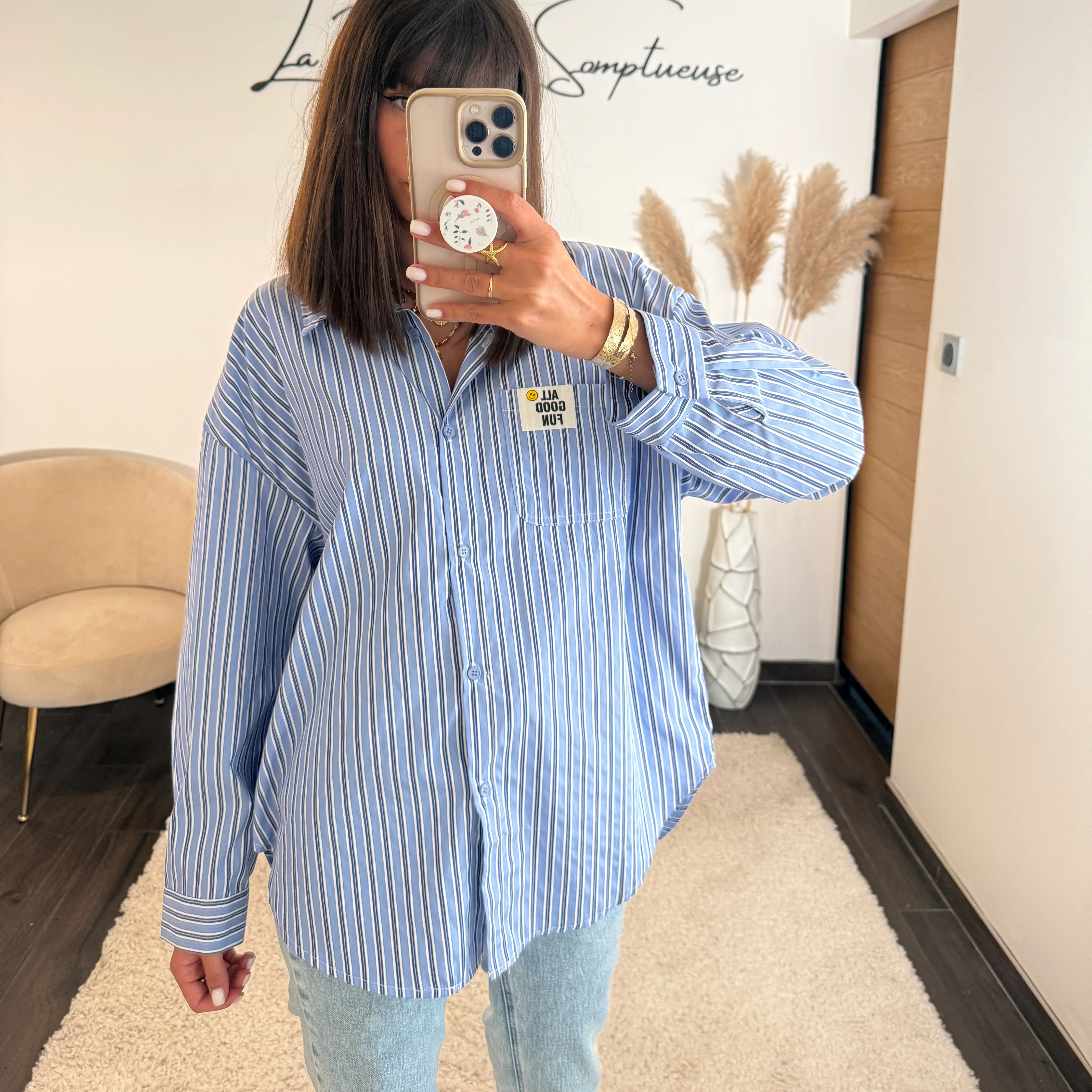 CHEMISE RAYEE BLEU SMILEY - Image 2