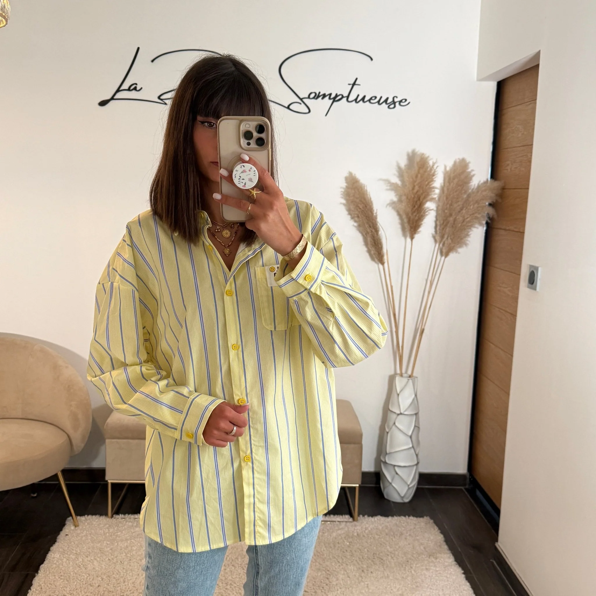 CHEMISE RAYEE JAUNE SMILEY