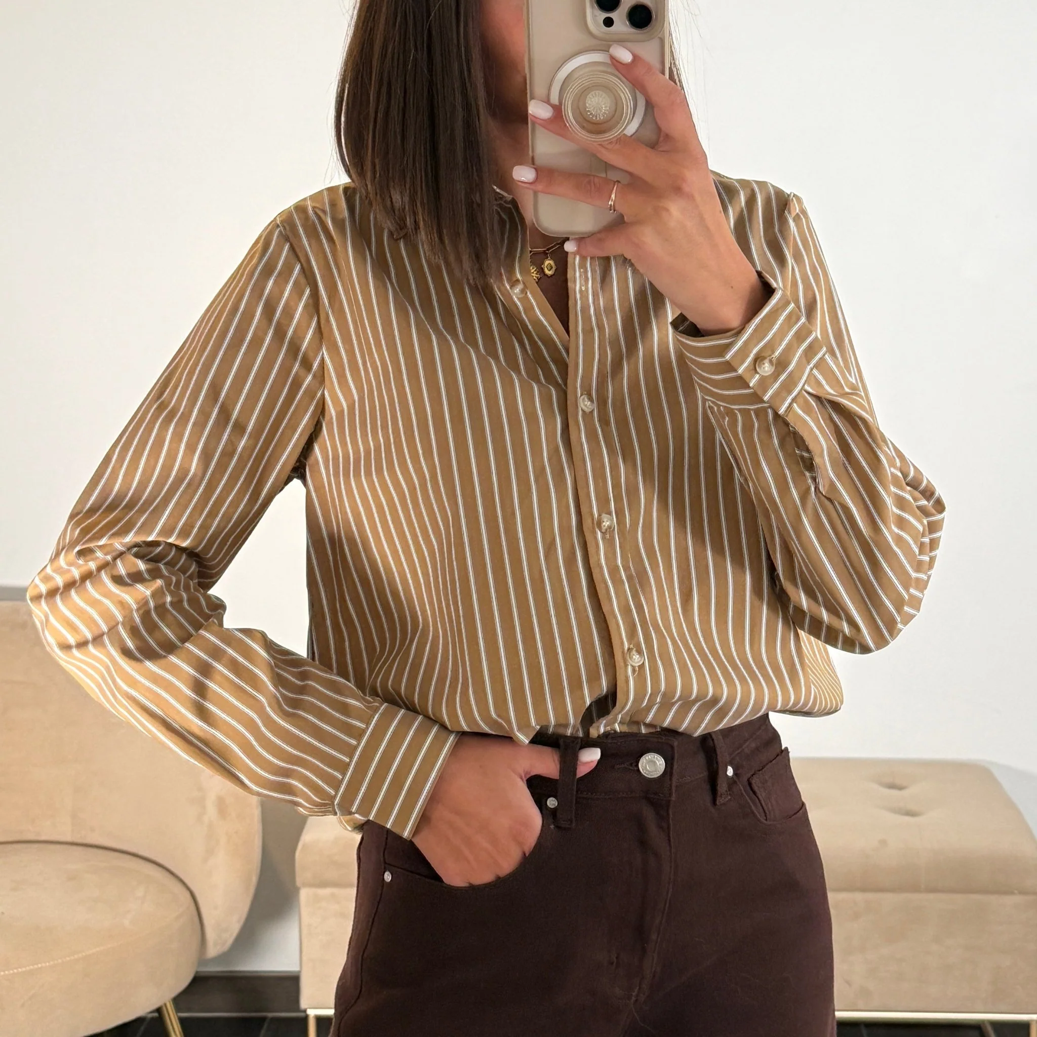 CHEMISE RAYEE TAUPE SANA - Image 3