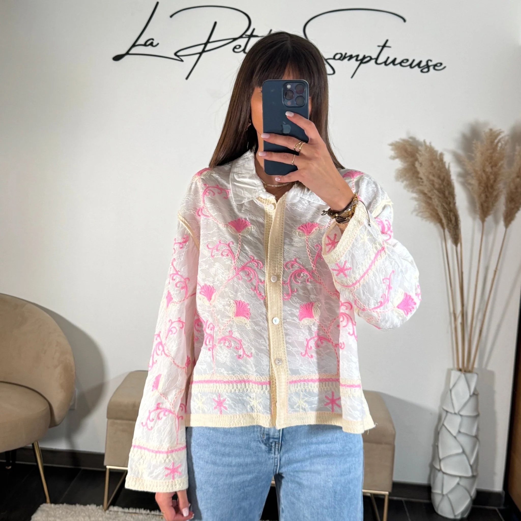 CHEMISIER BLANC ET ROSE MAGGY