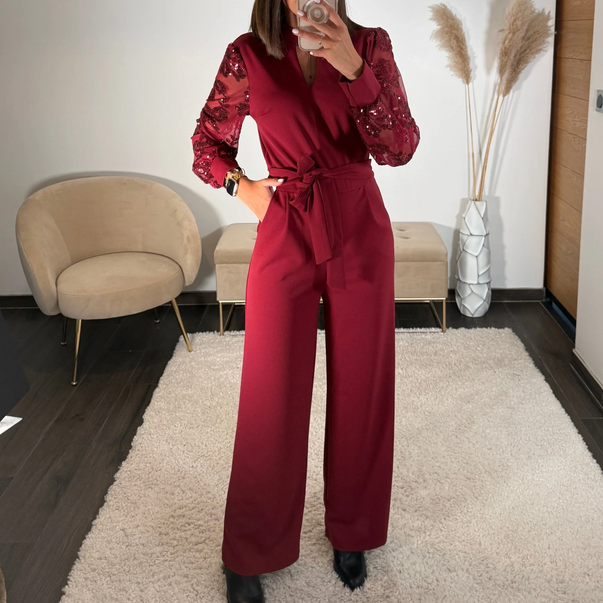 COMBINAISON BORDEAUX SEQUINS LAURE