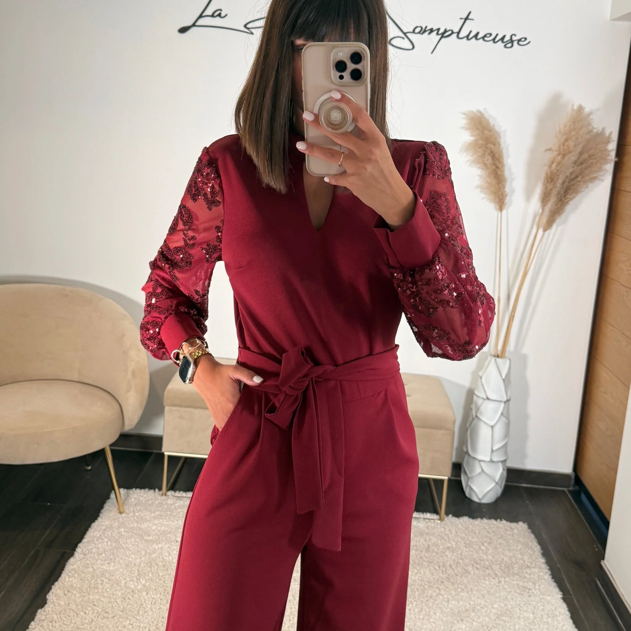 COMBINAISON BORDEAUX SEQUINS LAURE - Image 3