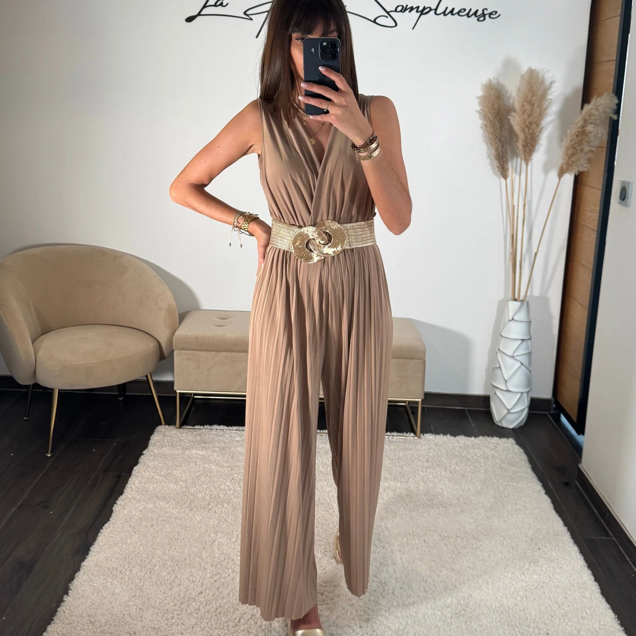 COMBINAISON CAMEL/BEIGE GLAMY
