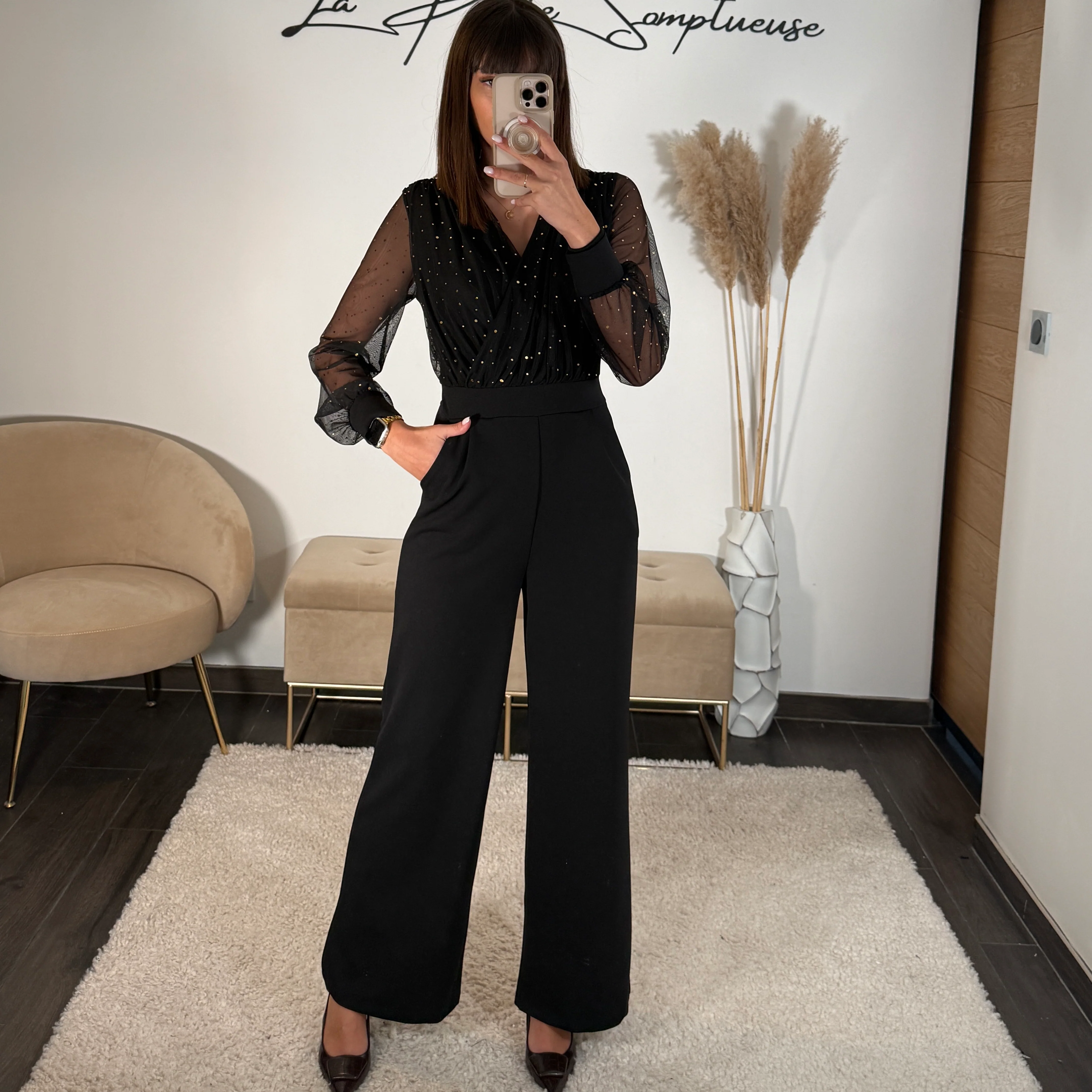 COMBINAISON NOIRE PAILLETTES GOLD ELOISE