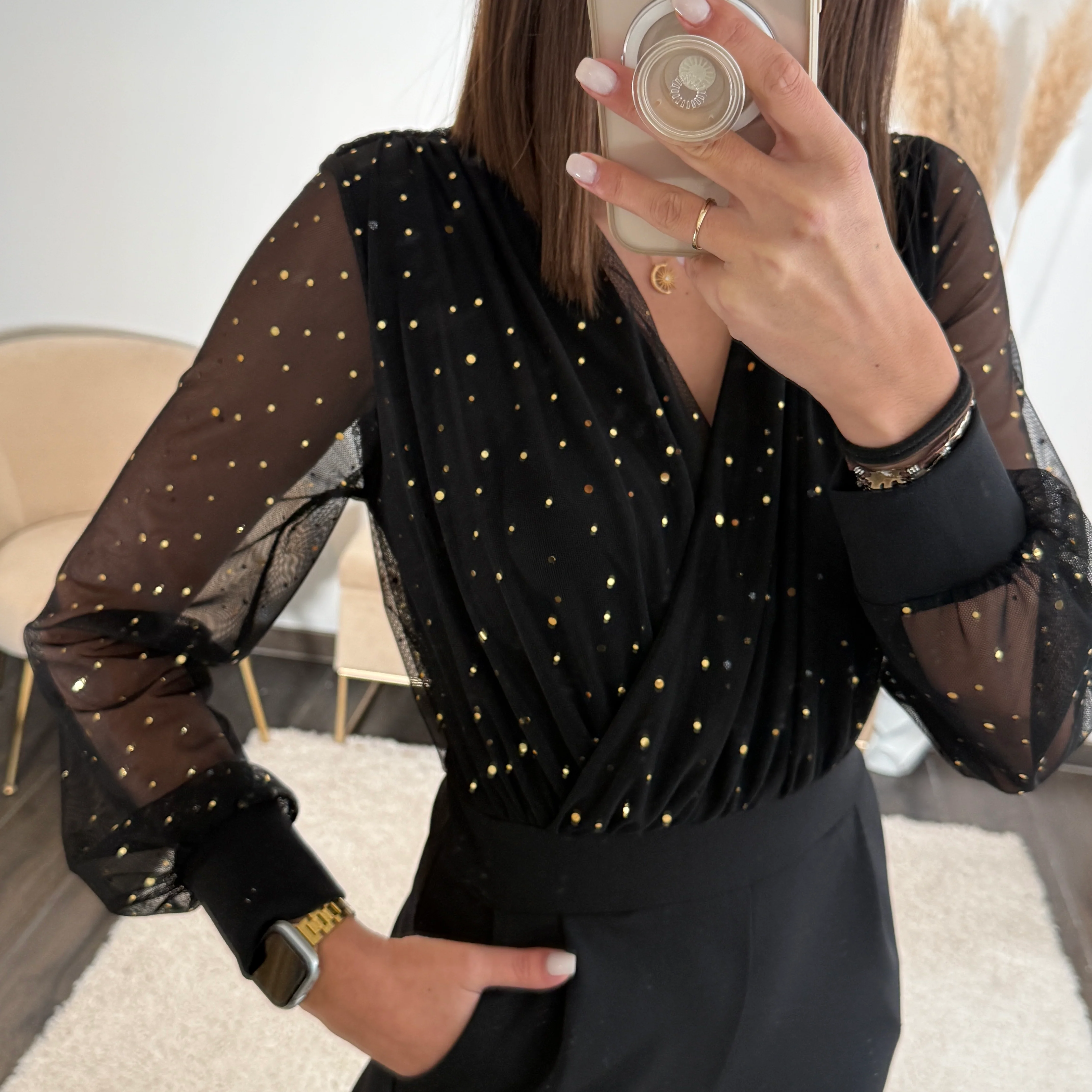 COMBINAISON NOIRE PAILLETTES GOLD ELOISE - Image 2