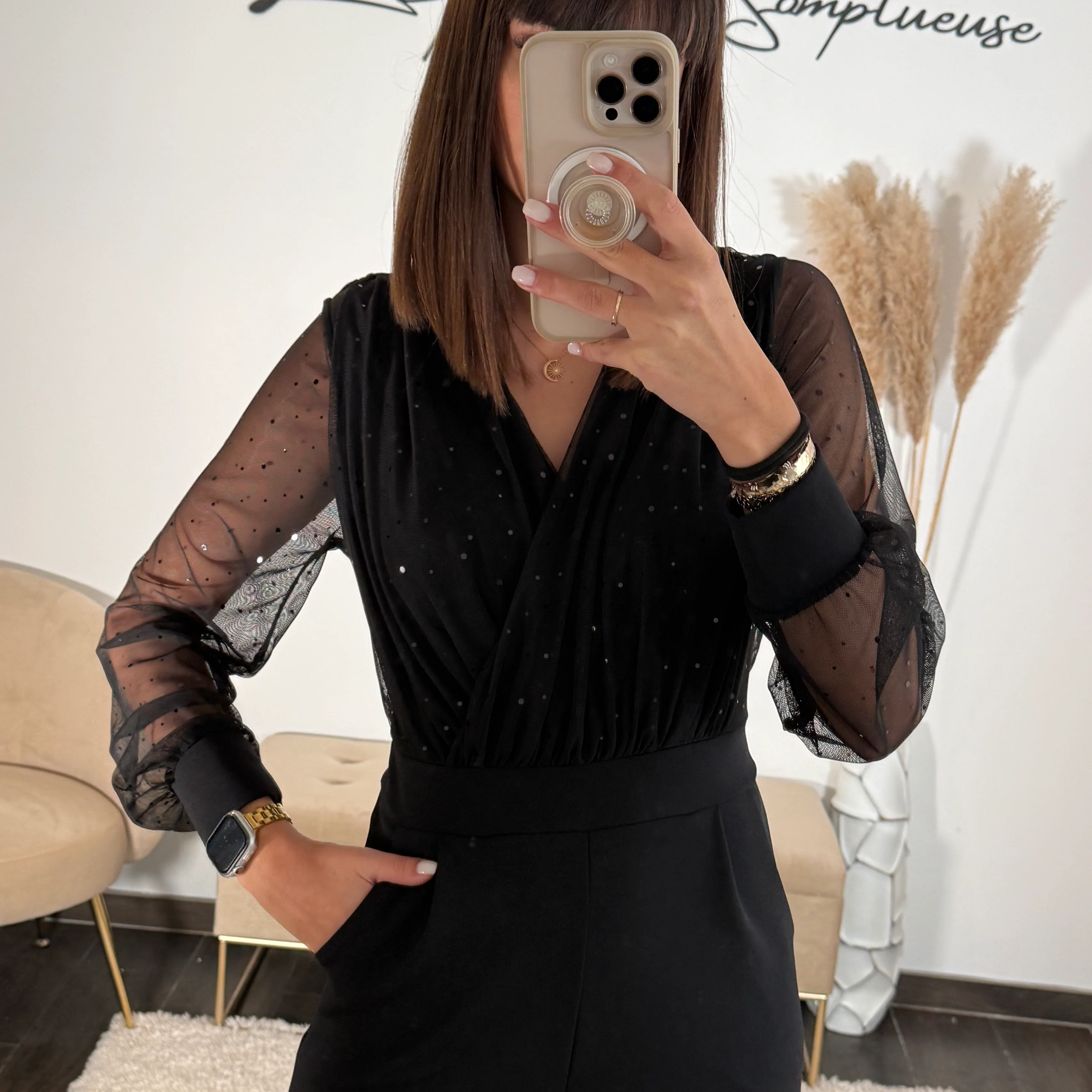 COMBINAISON NOIRE PAILLETTES NOIRE ELOISE - Image 2
