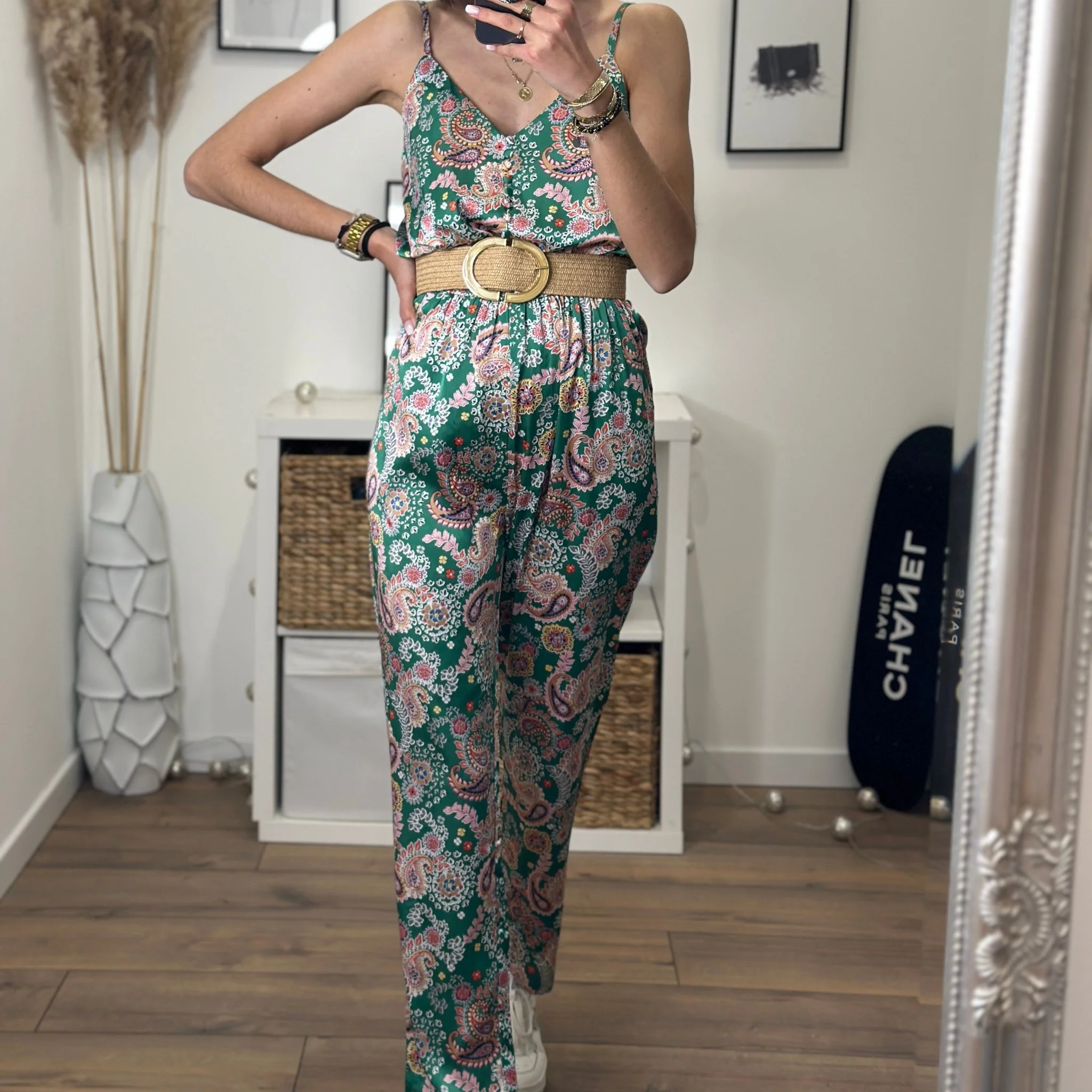 COMBINAISON PANTALON SATINÉE VERTE ELINA