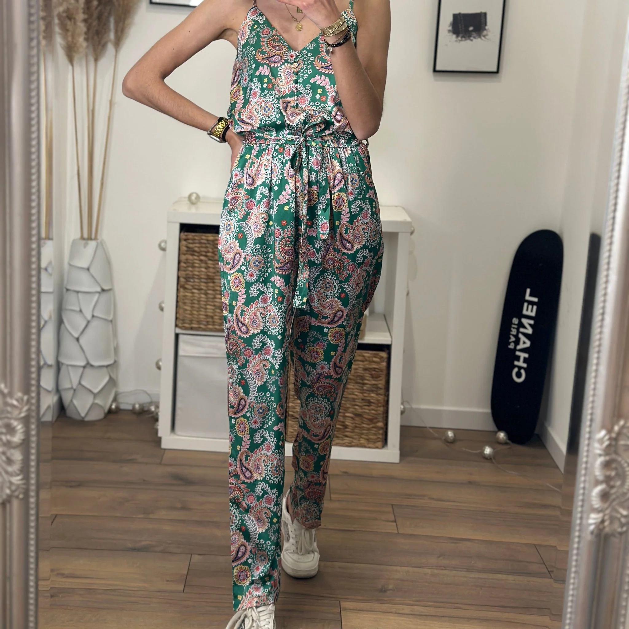 COMBINAISON PANTALON SATINÉE VERTE ELINA - Image 5