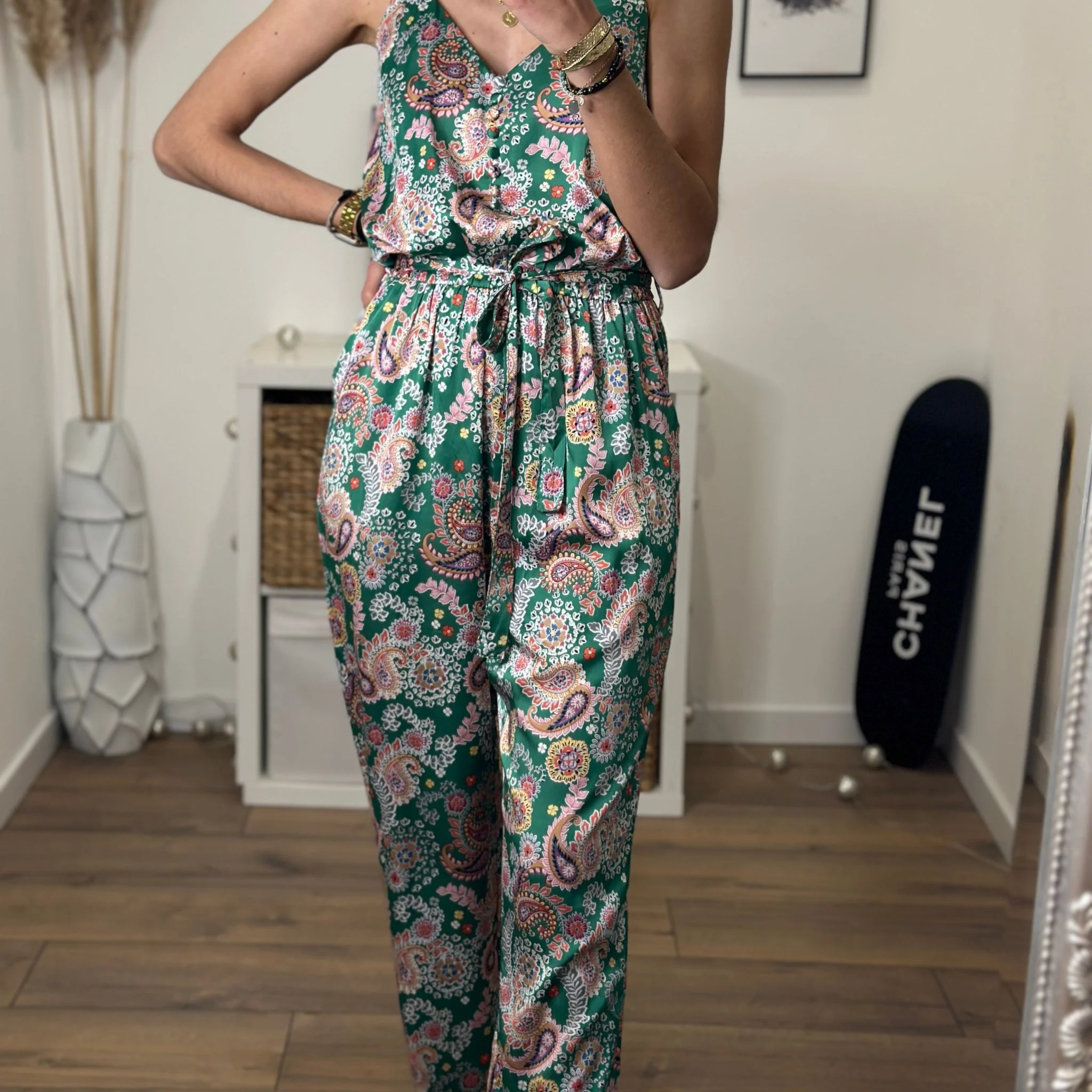 COMBINAISON PANTALON SATINÉE VERTE ELINA - Image 6