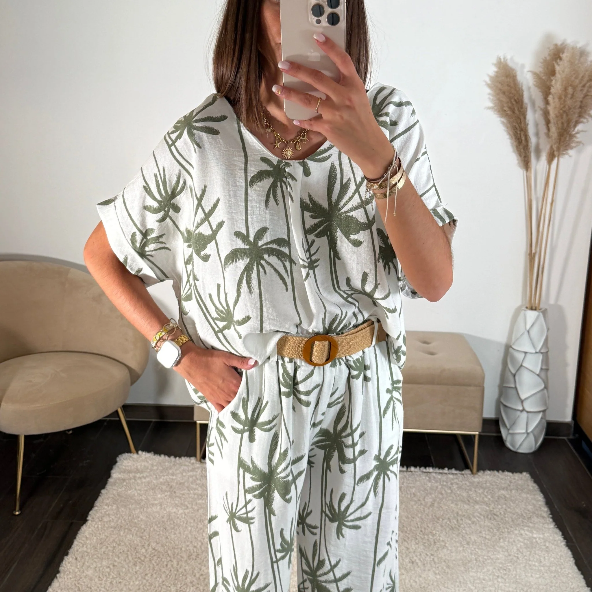 ENSEMBLE BLANC/VERT PALMIER - Image 2