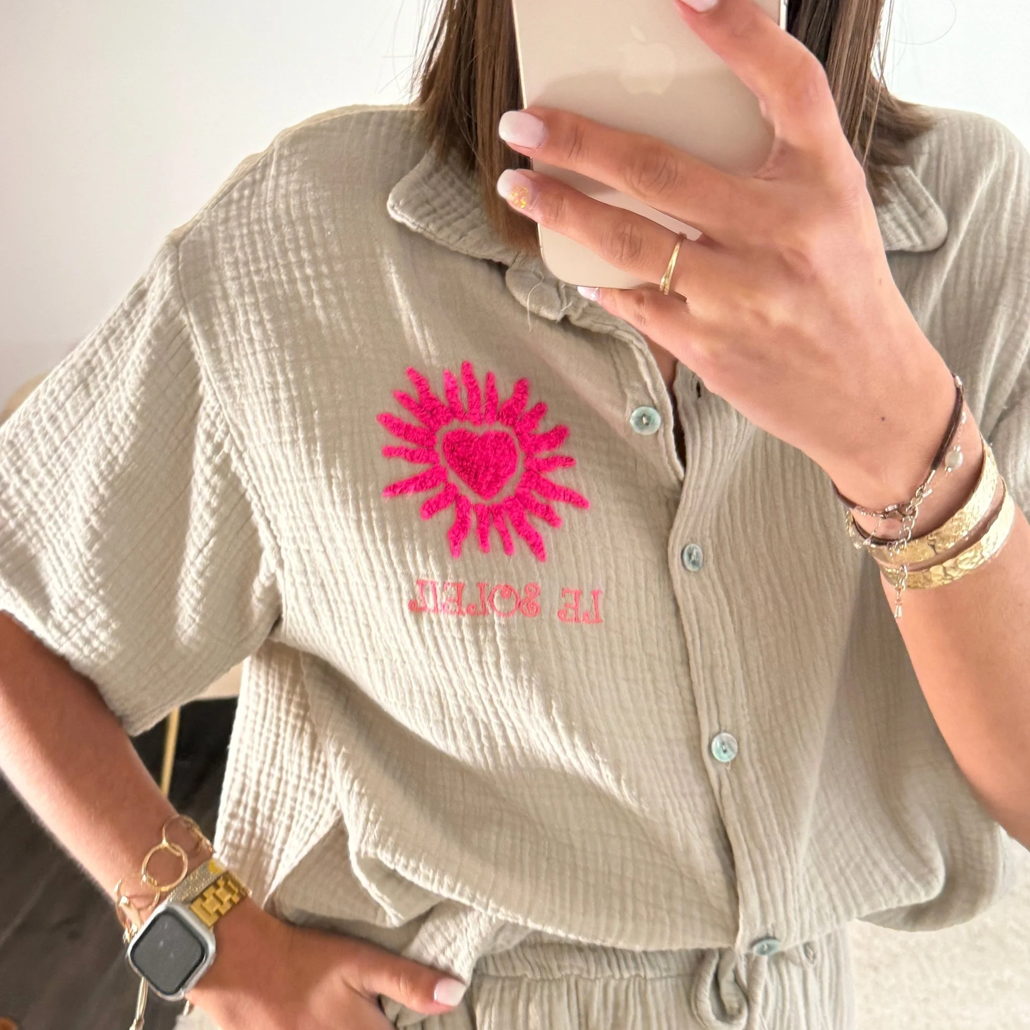 ENSEMBLE GAZE DE COTON TAUPE SOLEIL - Image 3