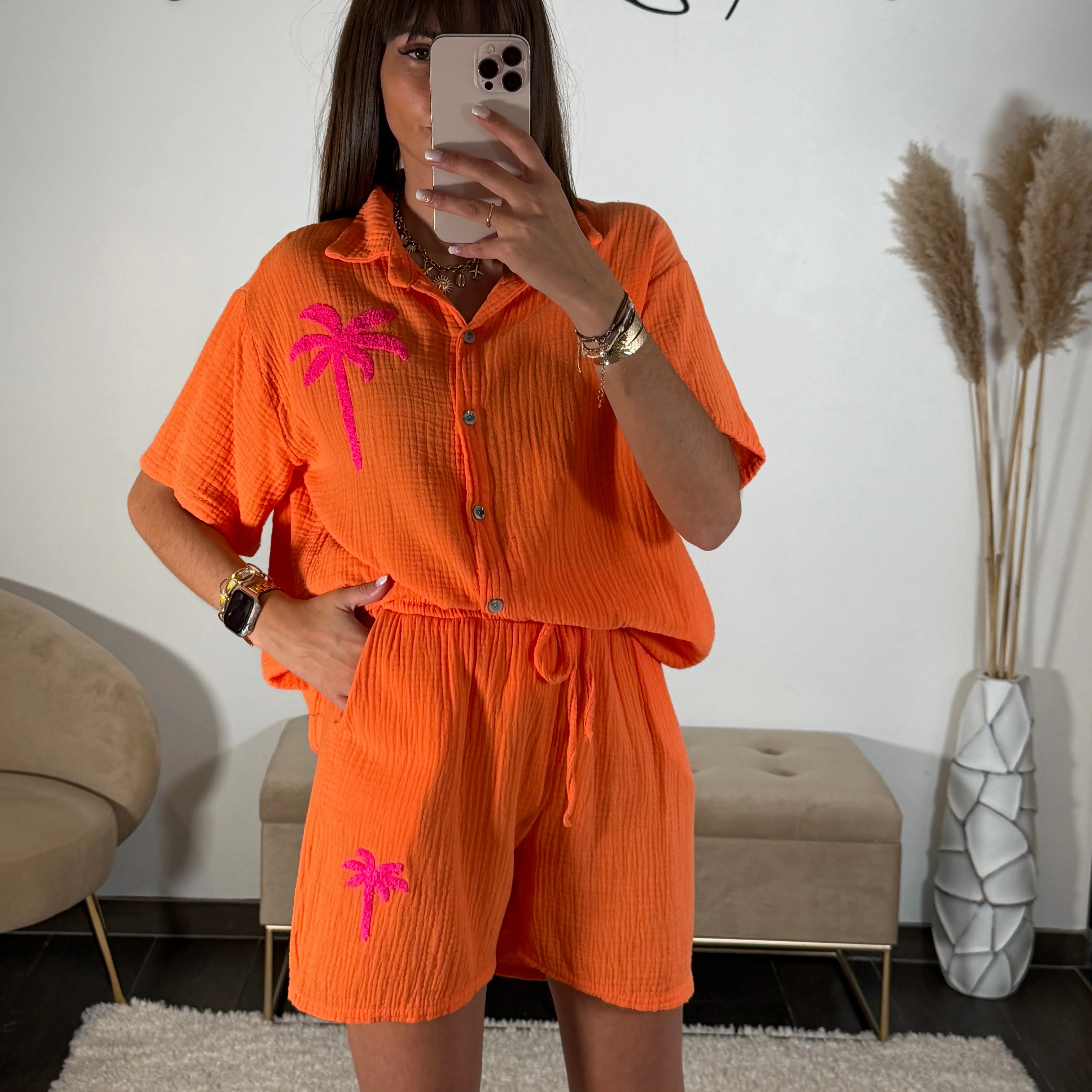 ENSEMBLE ORANGE GAZE DE COTON PALM