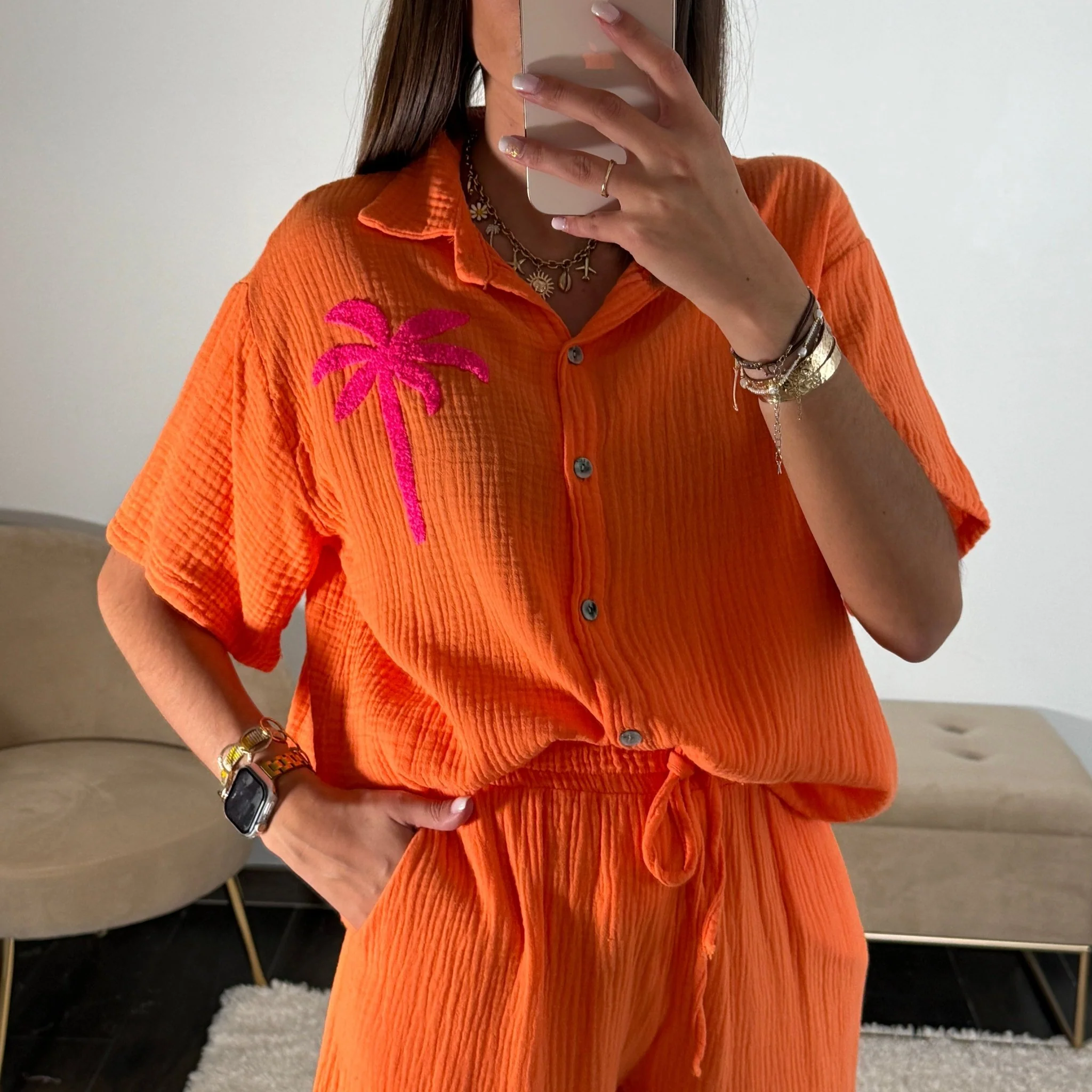 ENSEMBLE ORANGE GAZE DE COTON PALM - Image 2