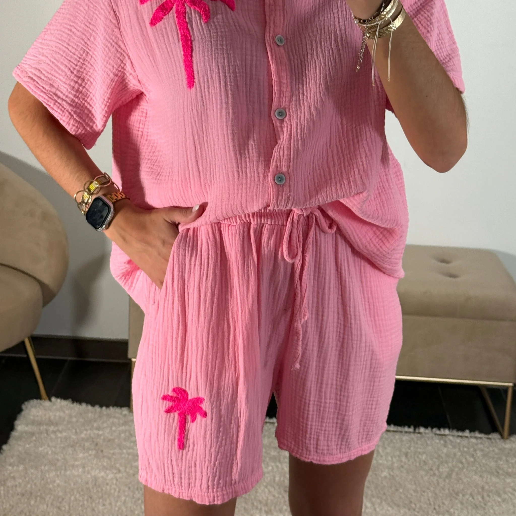 ENSEMBLE ROSE GAZE DE COTON PALM - Image 2