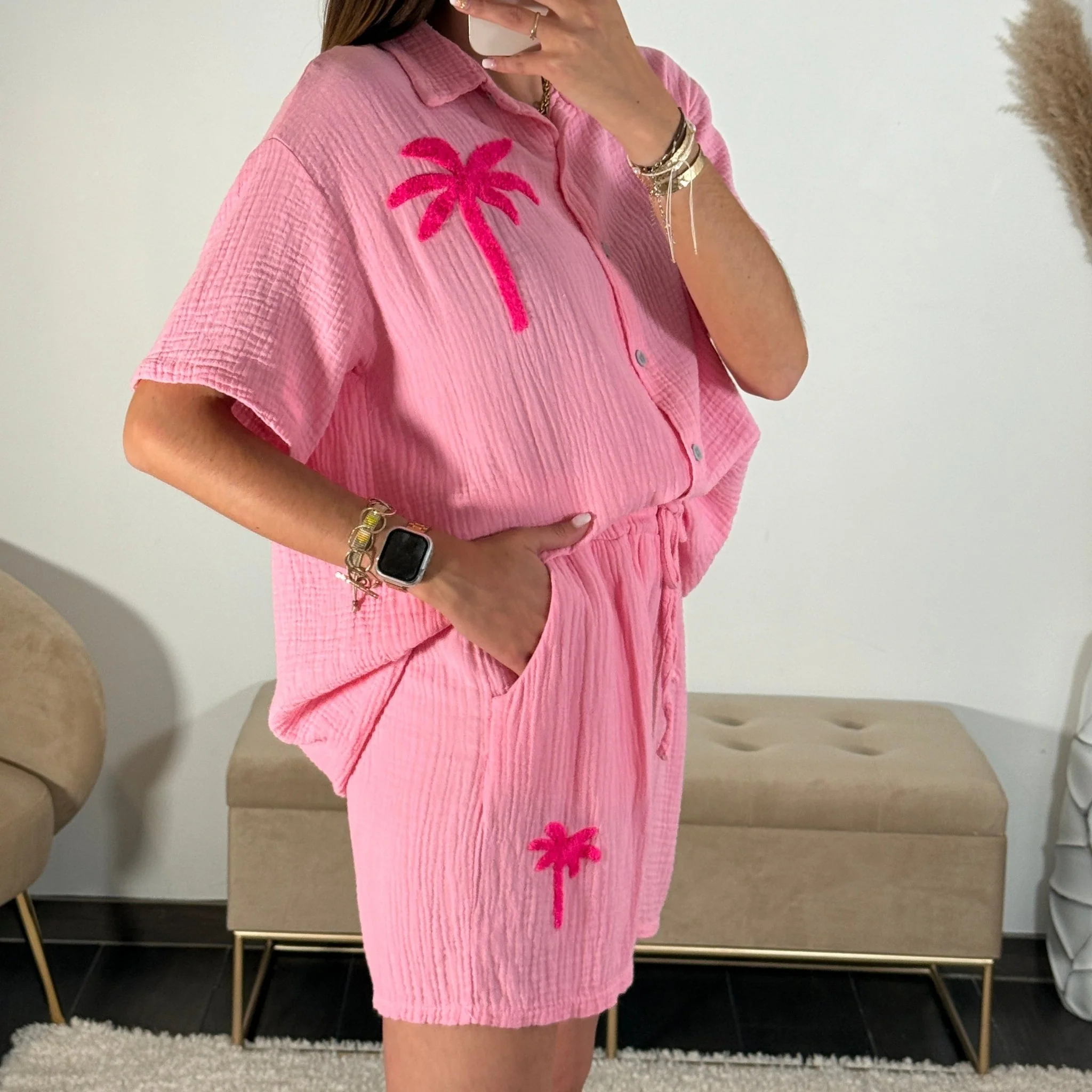 ENSEMBLE ROSE GAZE DE COTON PALM - Image 4