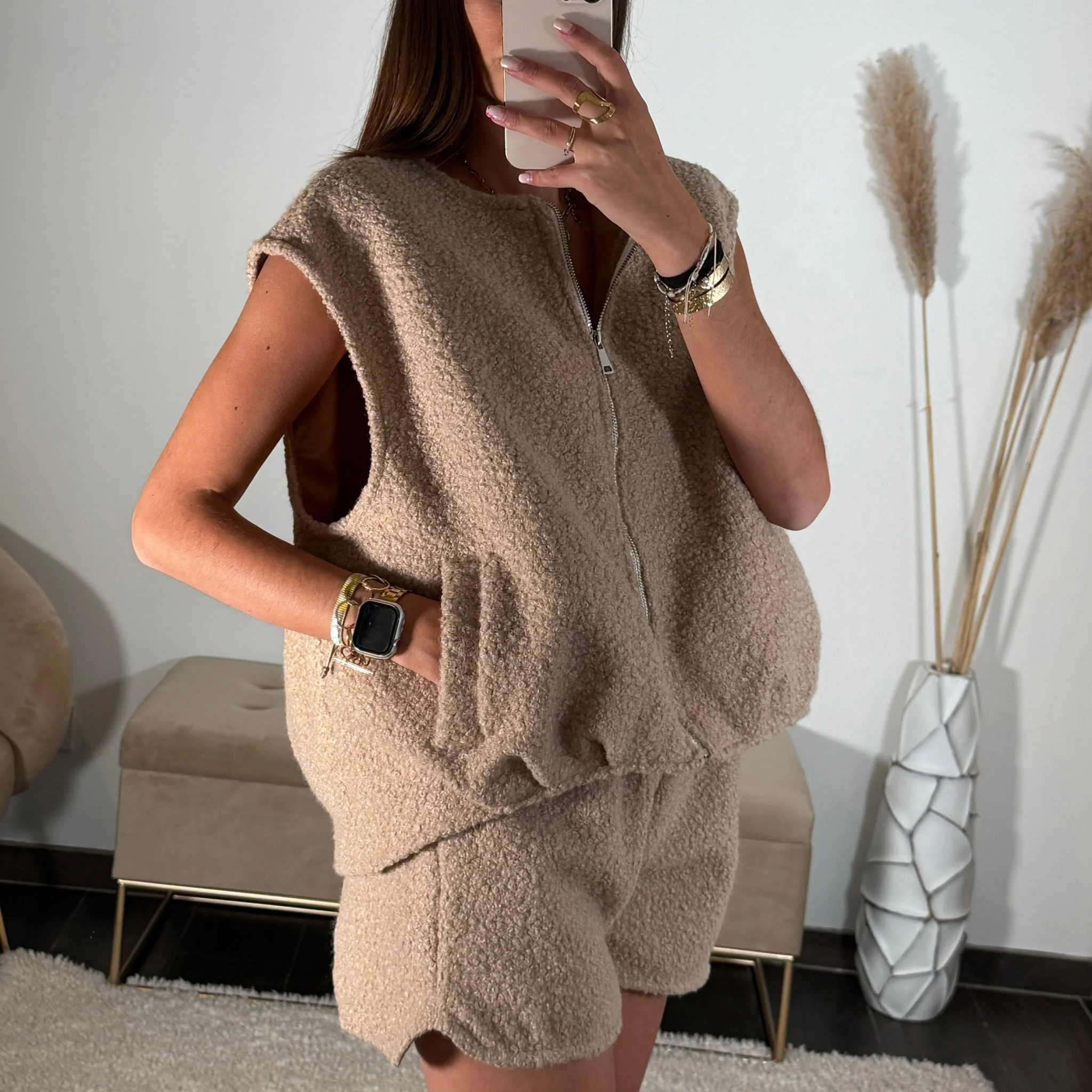 ENSEMBLE SHORT + HAUT MOUTON BEIGE - Image 2