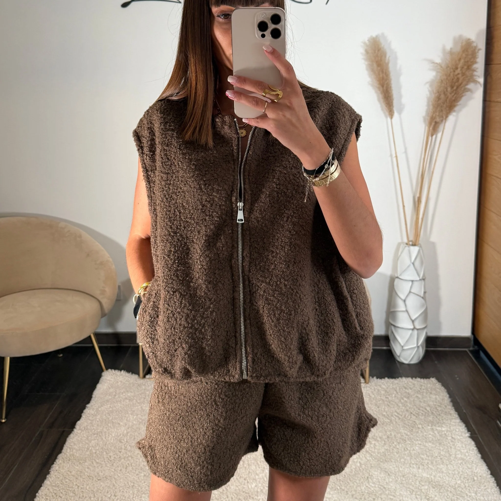ENSEMBLE SHORT + HAUT MOUTON MARRON