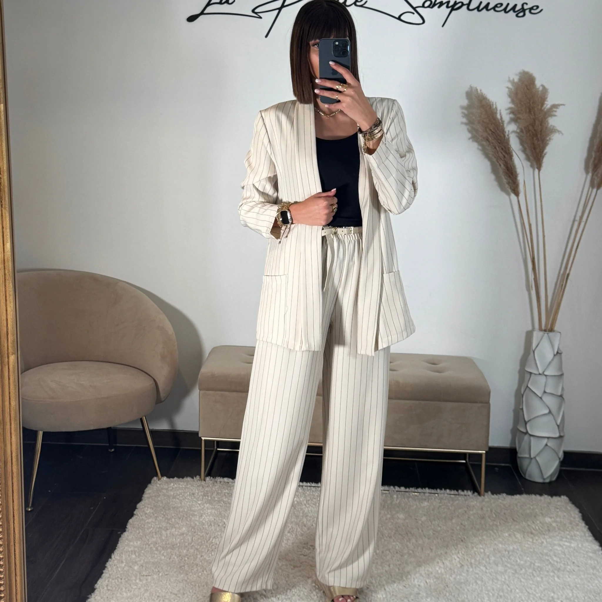 ENSEMBLE TAILLEUR RAYE BEIGE TOMY