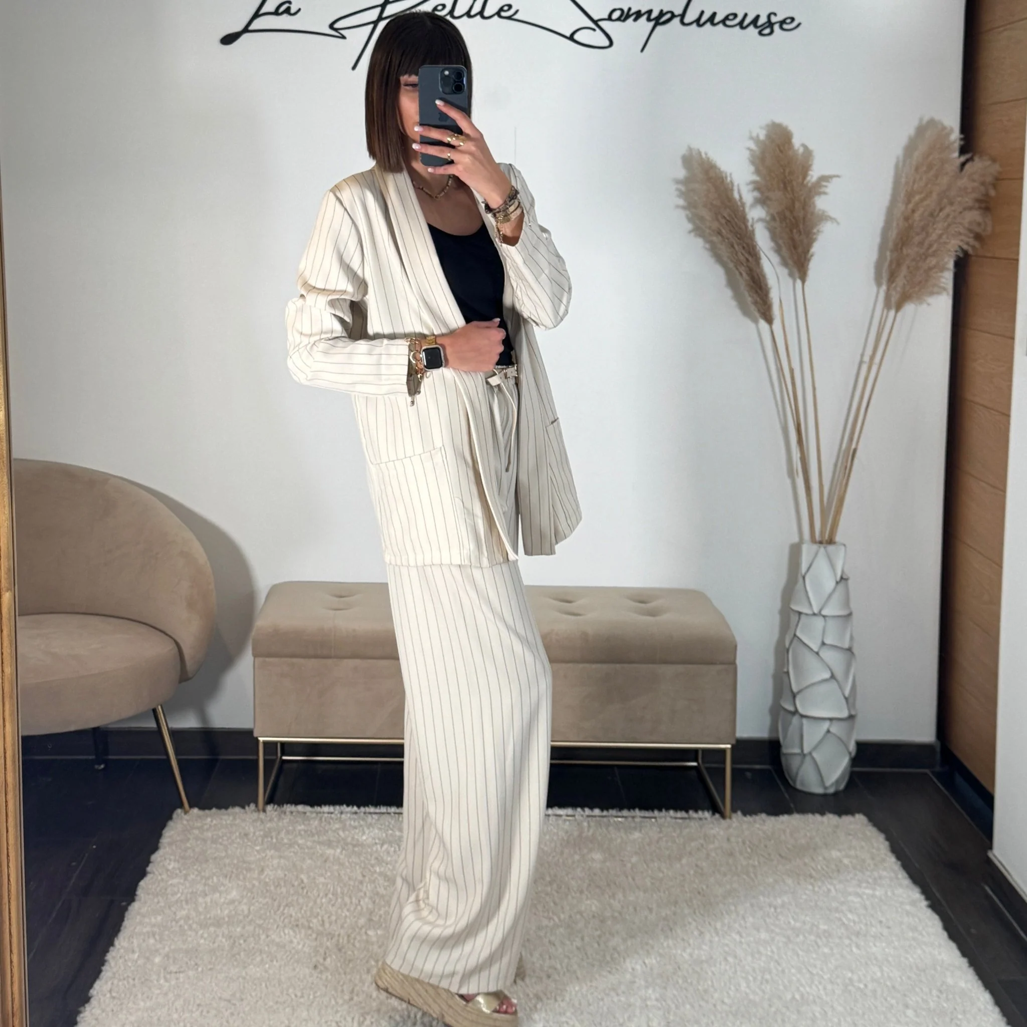 ENSEMBLE TAILLEUR RAYE BEIGE TOMY - Image 2