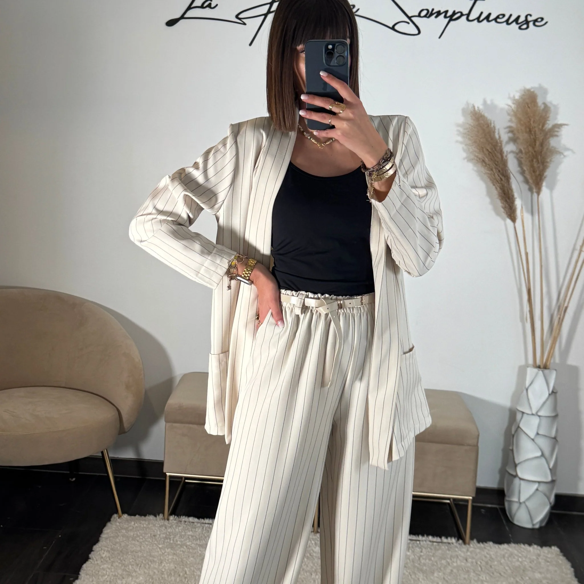 ENSEMBLE TAILLEUR RAYE BEIGE TOMY - Image 3