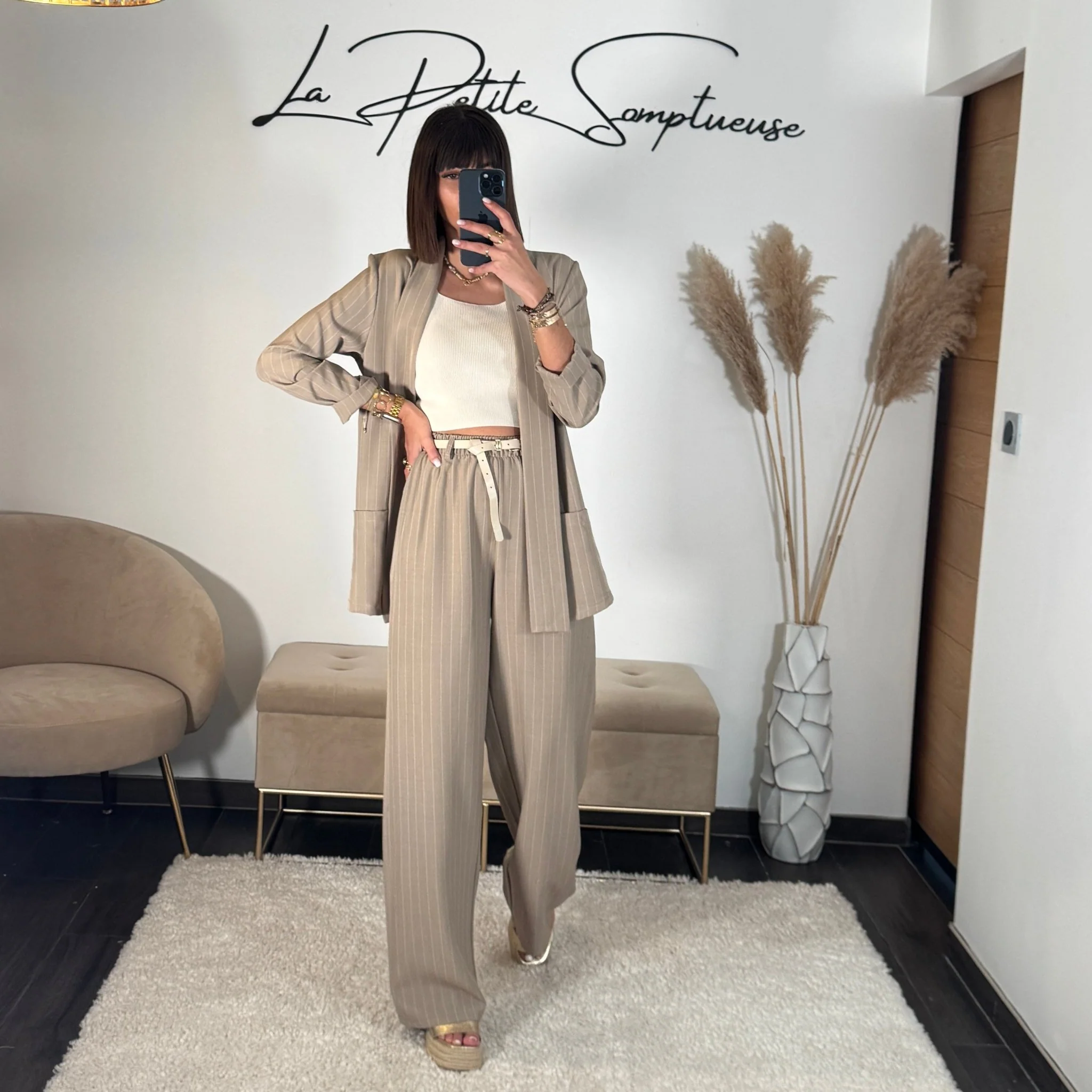 ENSEMBLE TAILLEUR RAYE TAUPE TOMY