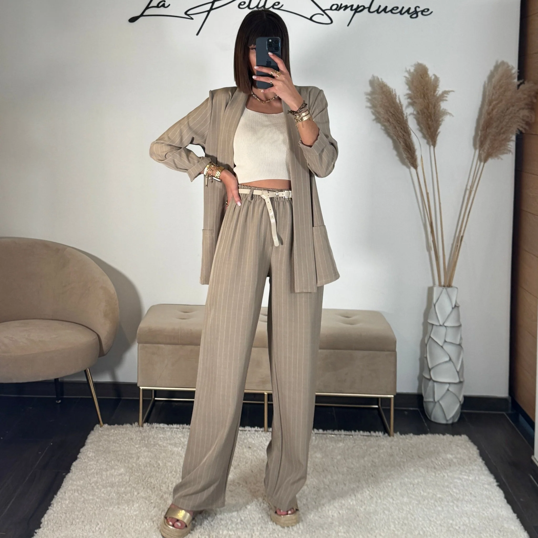 ENSEMBLE TAILLEUR RAYE TAUPE TOMY - Image 2