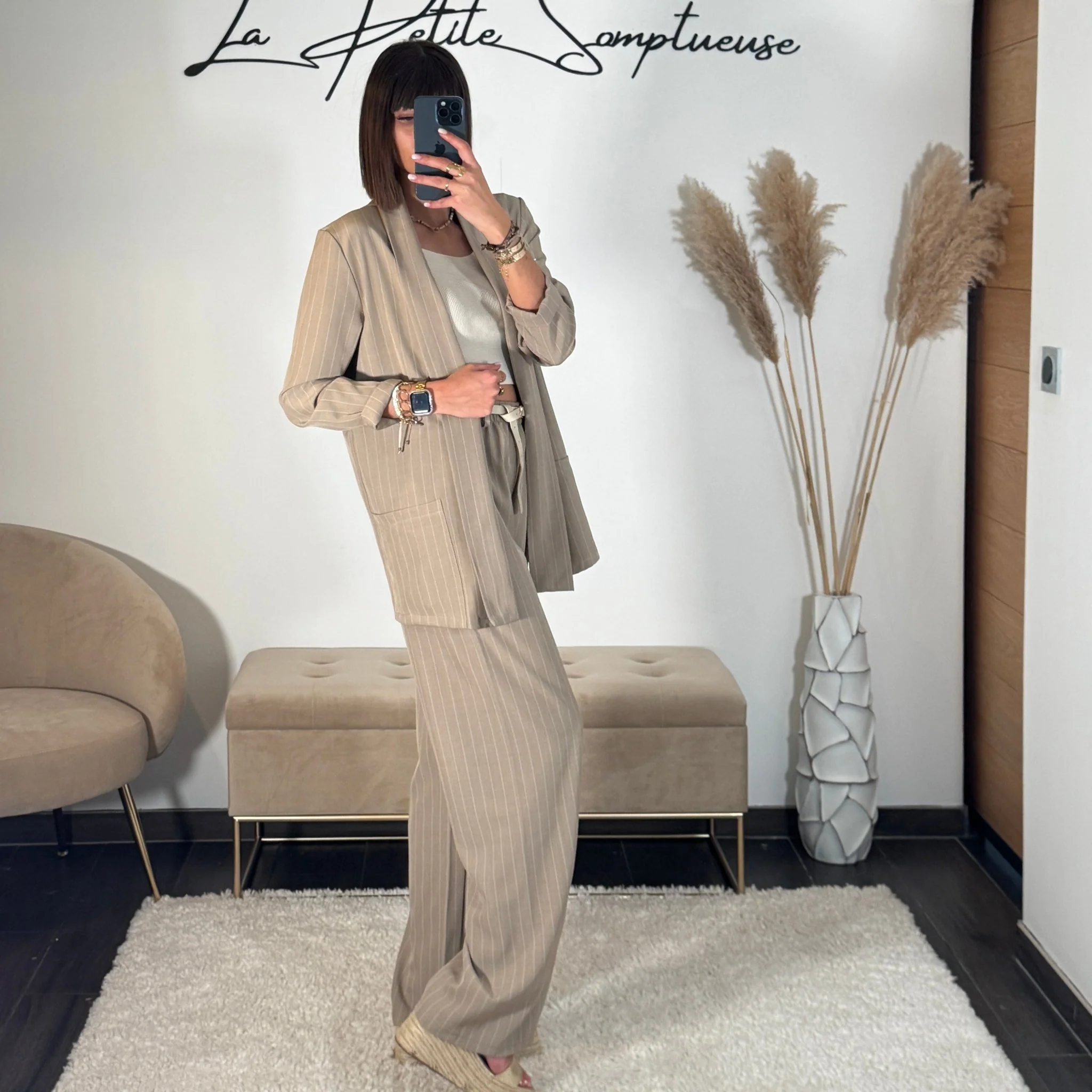 ENSEMBLE TAILLEUR RAYE TAUPE TOMY - Image 3