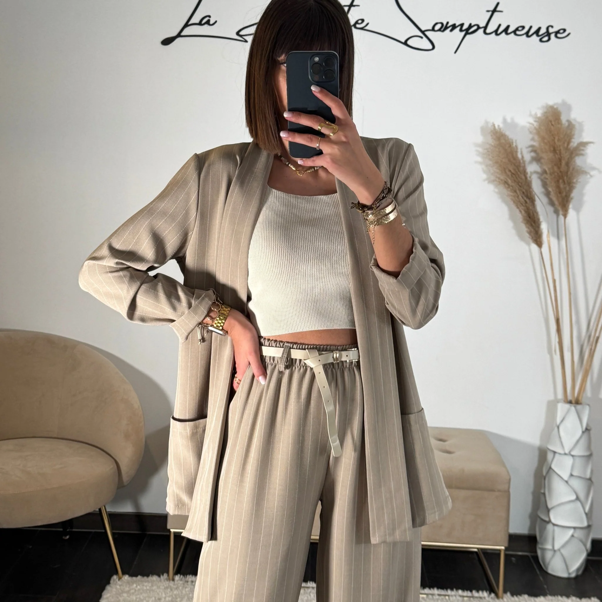ENSEMBLE TAILLEUR RAYE TAUPE TOMY - Image 4