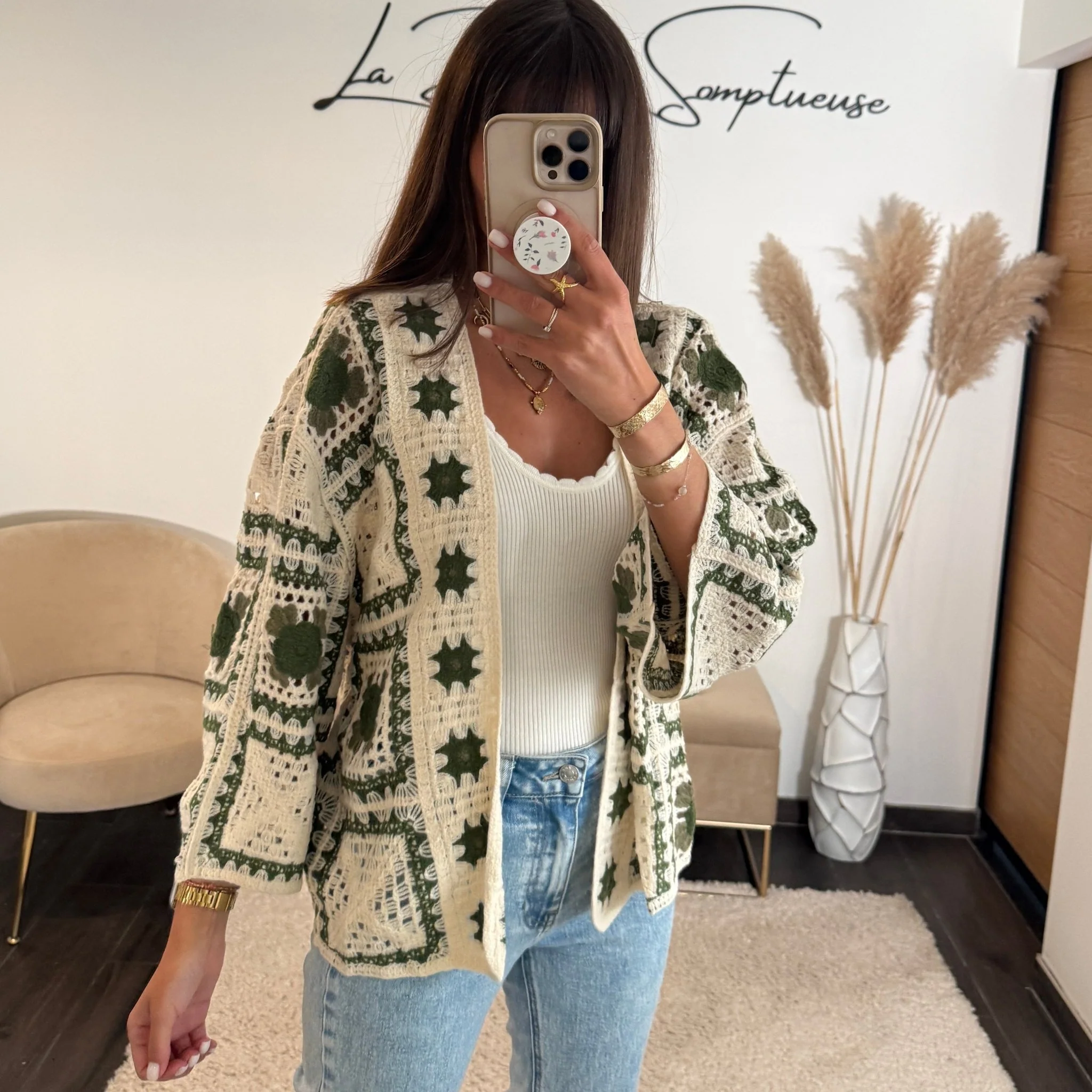 GILET CROCHET BEIGE ET KAKI NOVA - Image 2