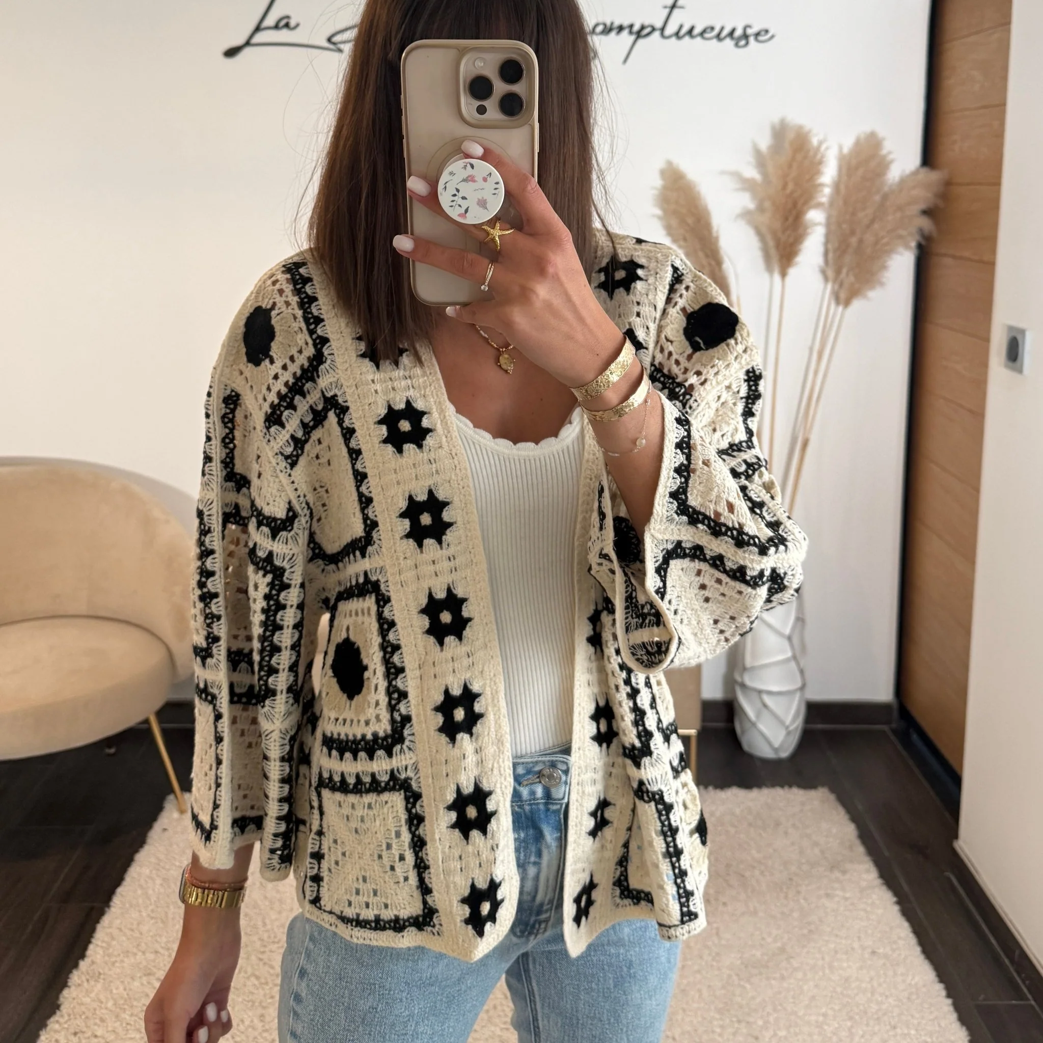 GILET CROCHET NOIR ET BLANC NOVA