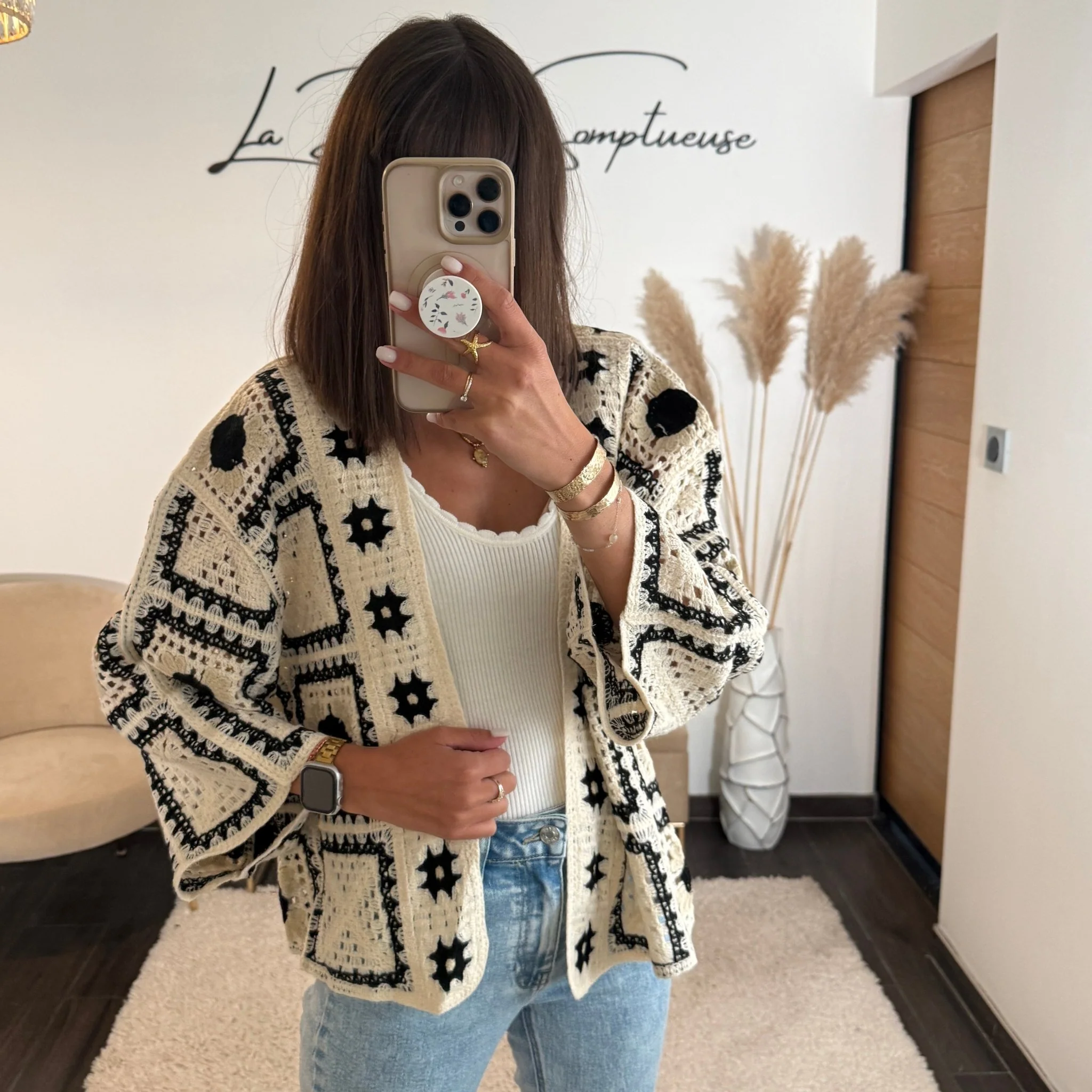 GILET CROCHET NOIR ET BLANC NOVA - Image 2