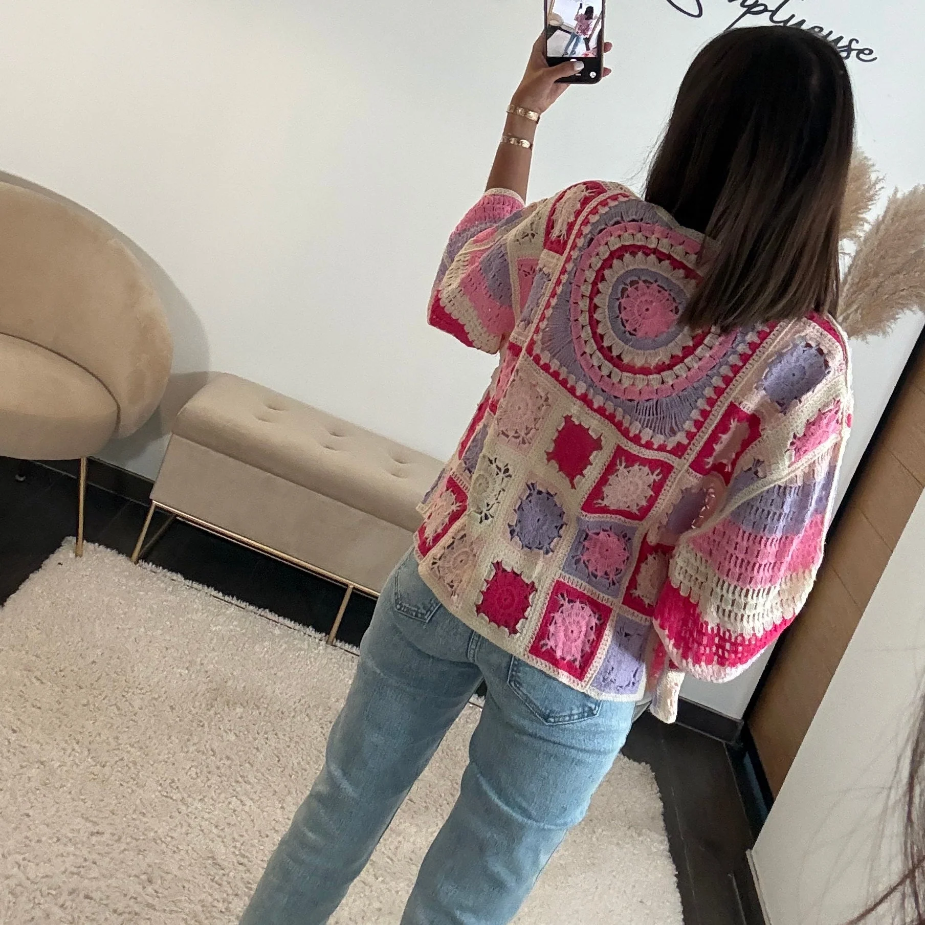 GILET CROCHET ROSE ET LILAS EMY - Image 3