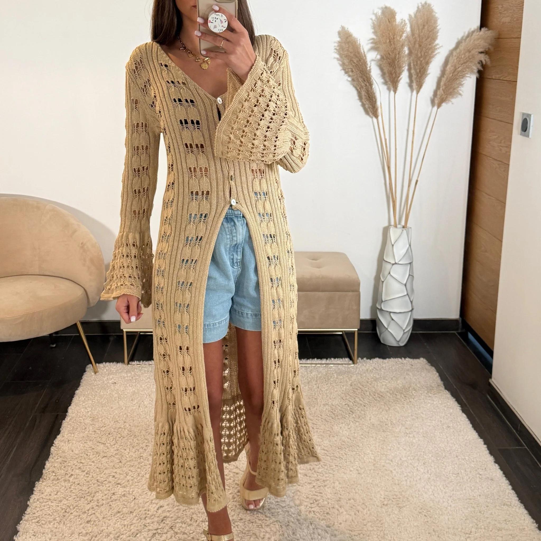 GILET LONG BEIGE