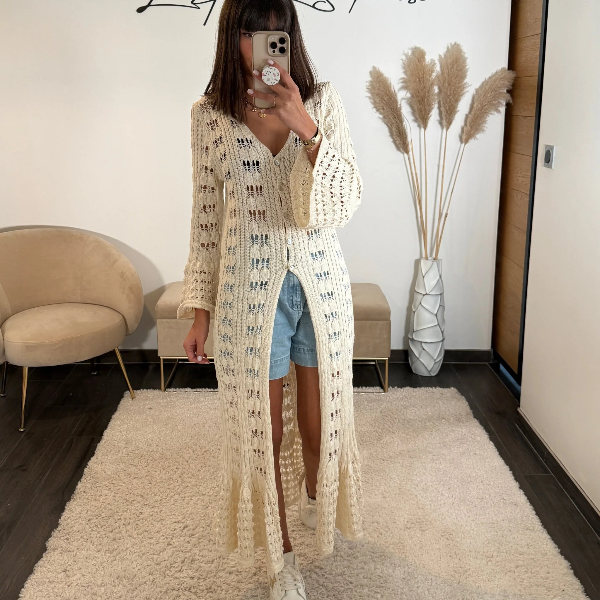 GILET LONG ECRU