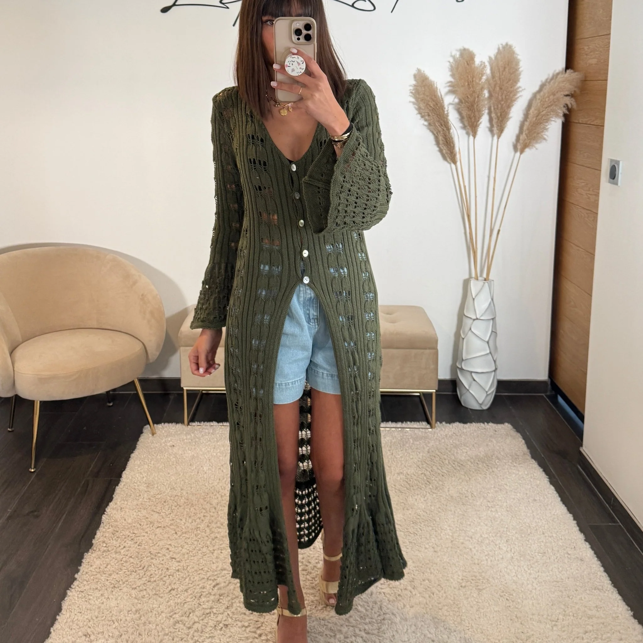 GILET LONG KAKI