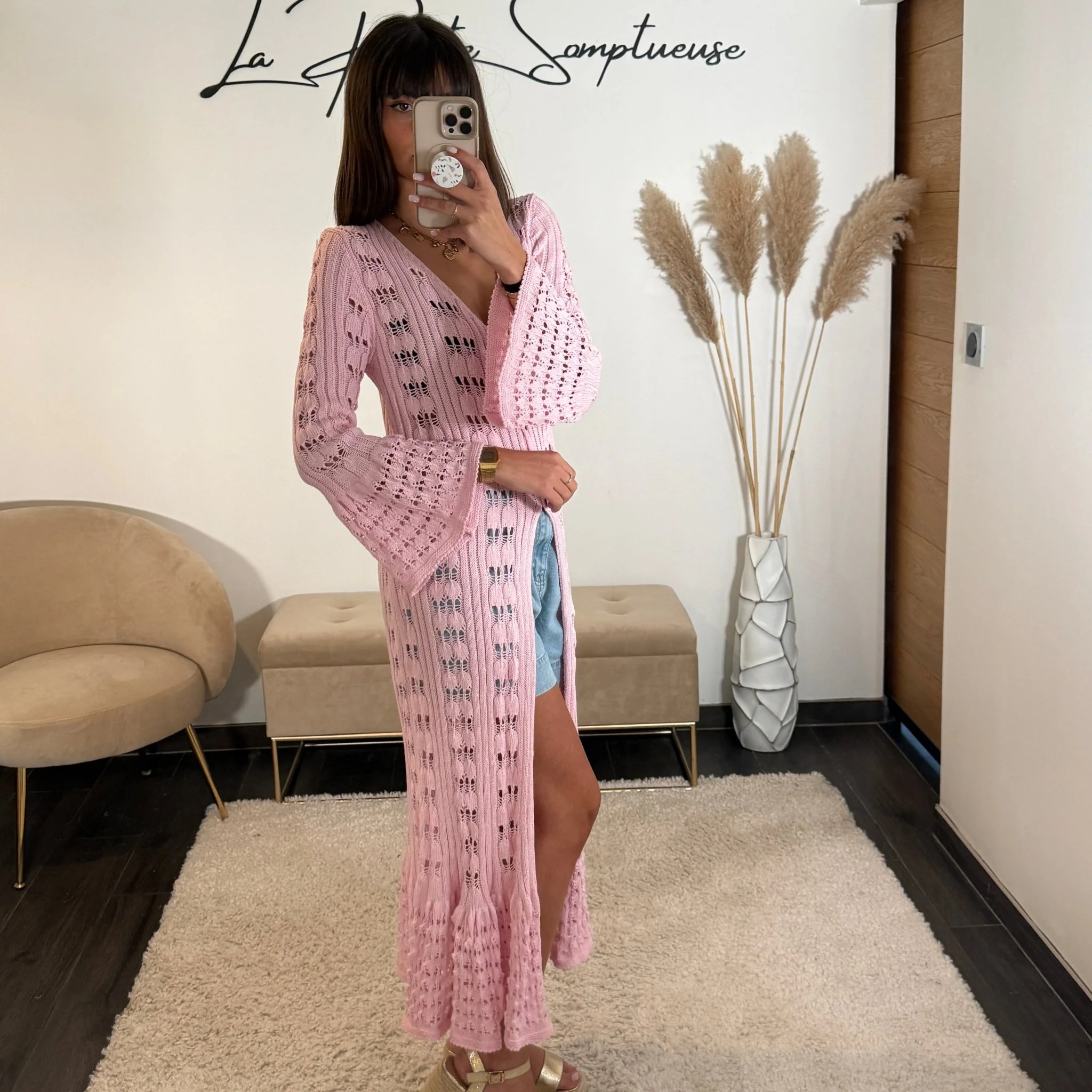 GILET LONG ROSE - Image 2