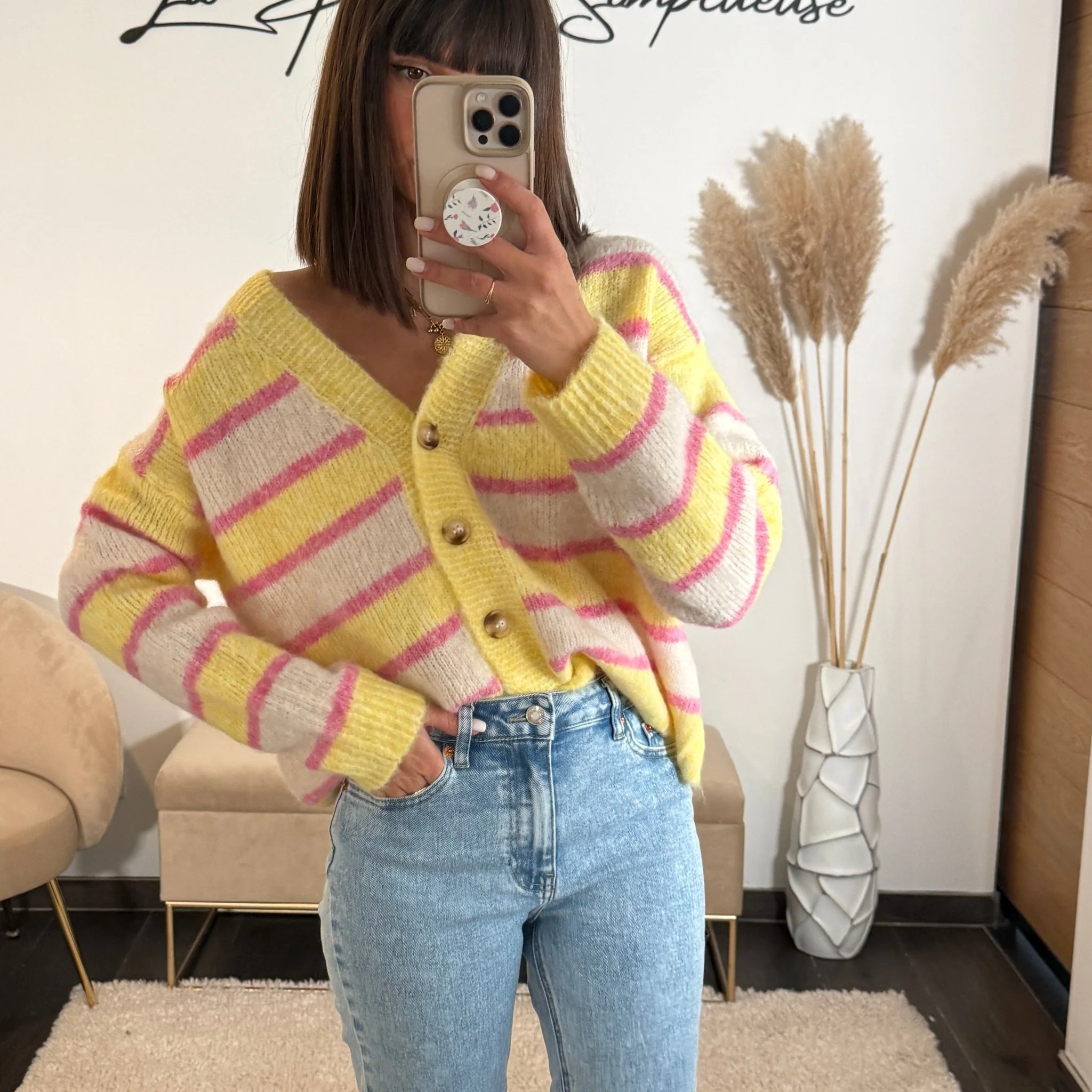 GILET RAYE JAUNE ET ROSE MILAN - Image 2