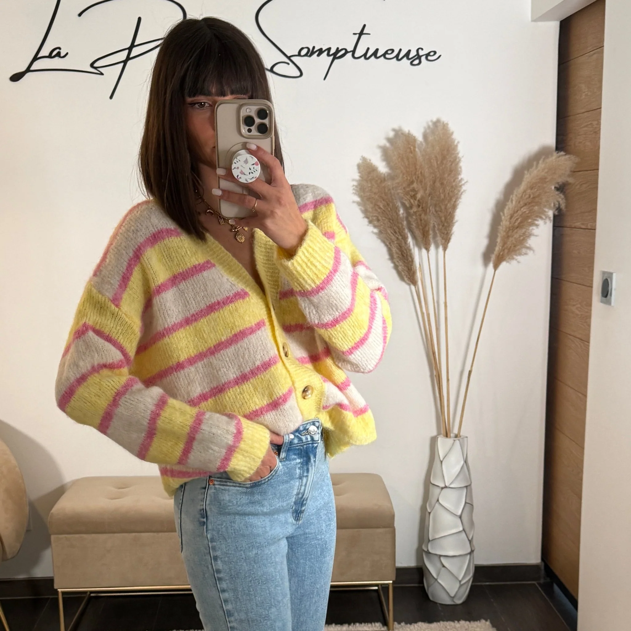GILET RAYE JAUNE ET ROSE MILAN - Image 3