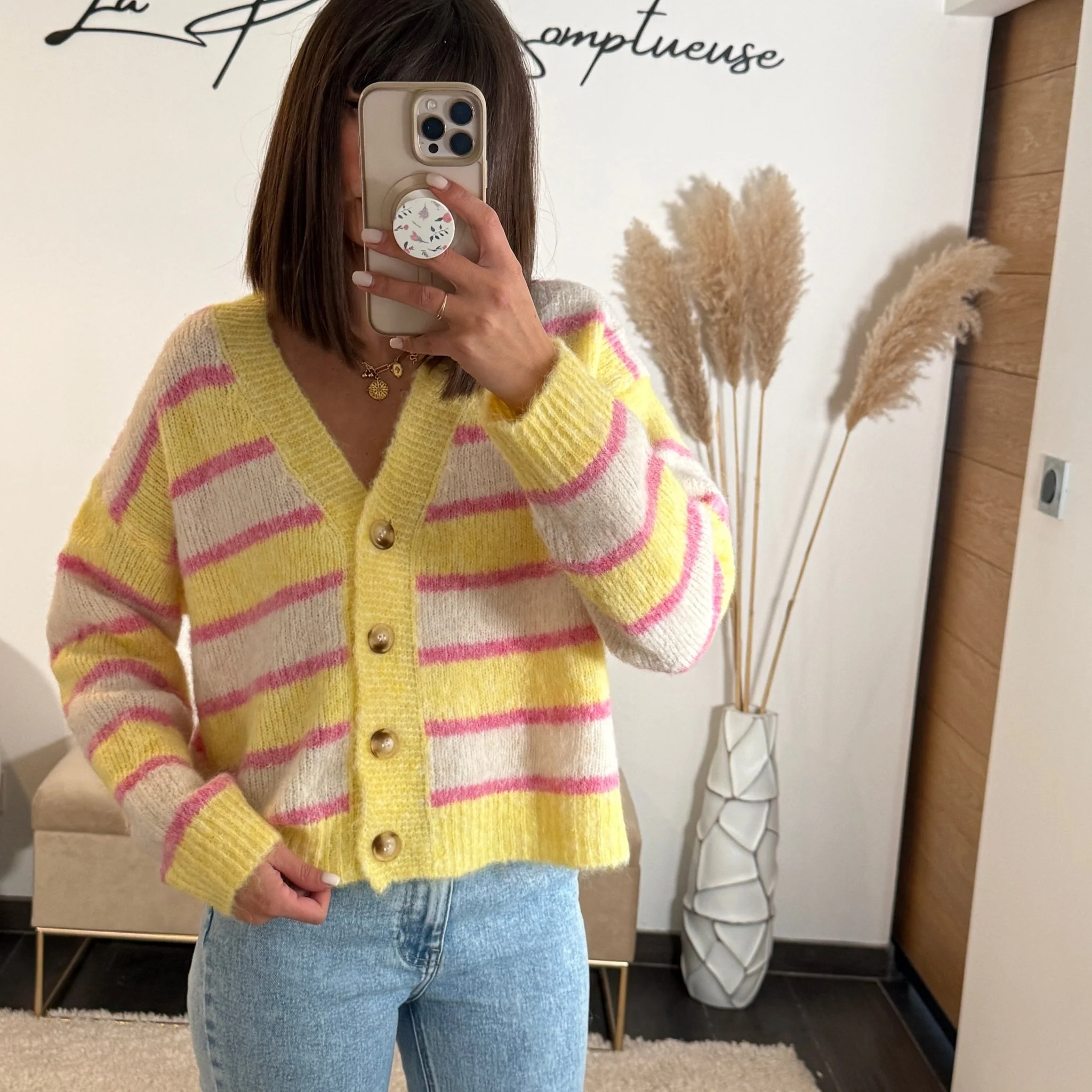 GILET RAYE JAUNE ET ROSE MILAN - Image 4